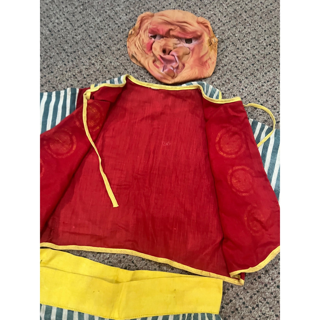Vintage c1950 Child's Hobo / Tramp Halloween Costume with Molded Rubber Character Mask