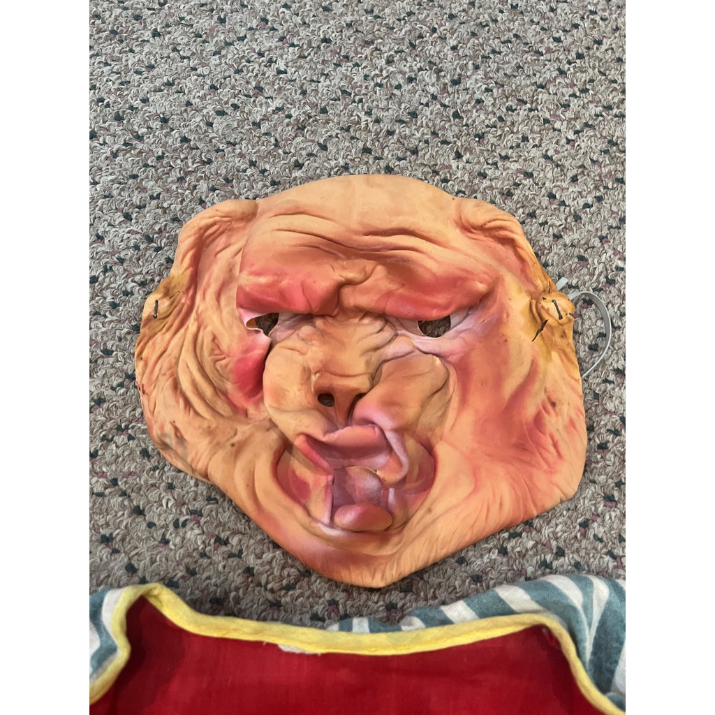 Vintage c1950 Child's Hobo / Tramp Halloween Costume with Molded Rubber Character Mask