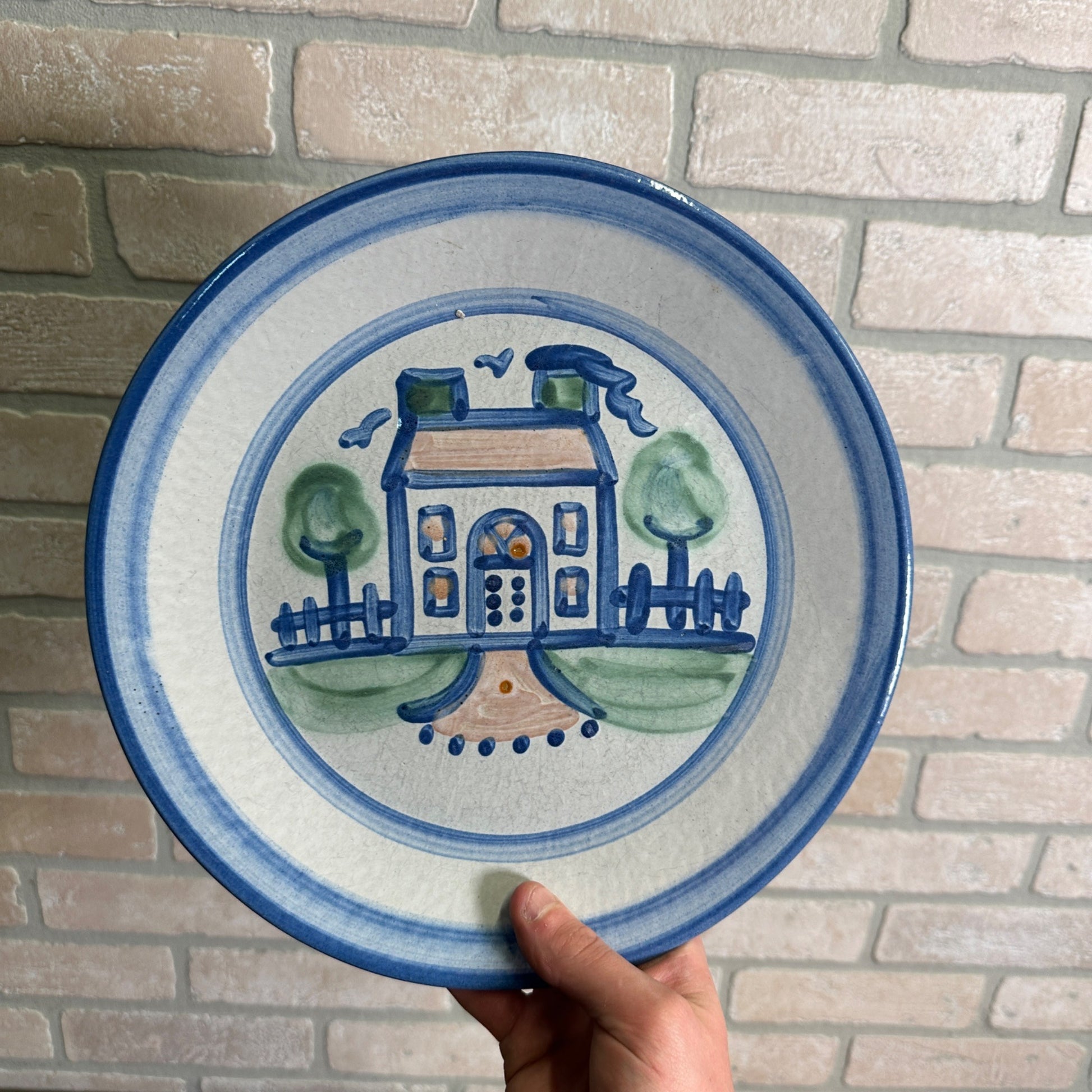 Vintage M.A. Hadley Art Pottery 11-3/4" Dinner Plate Stoneware House Cottage