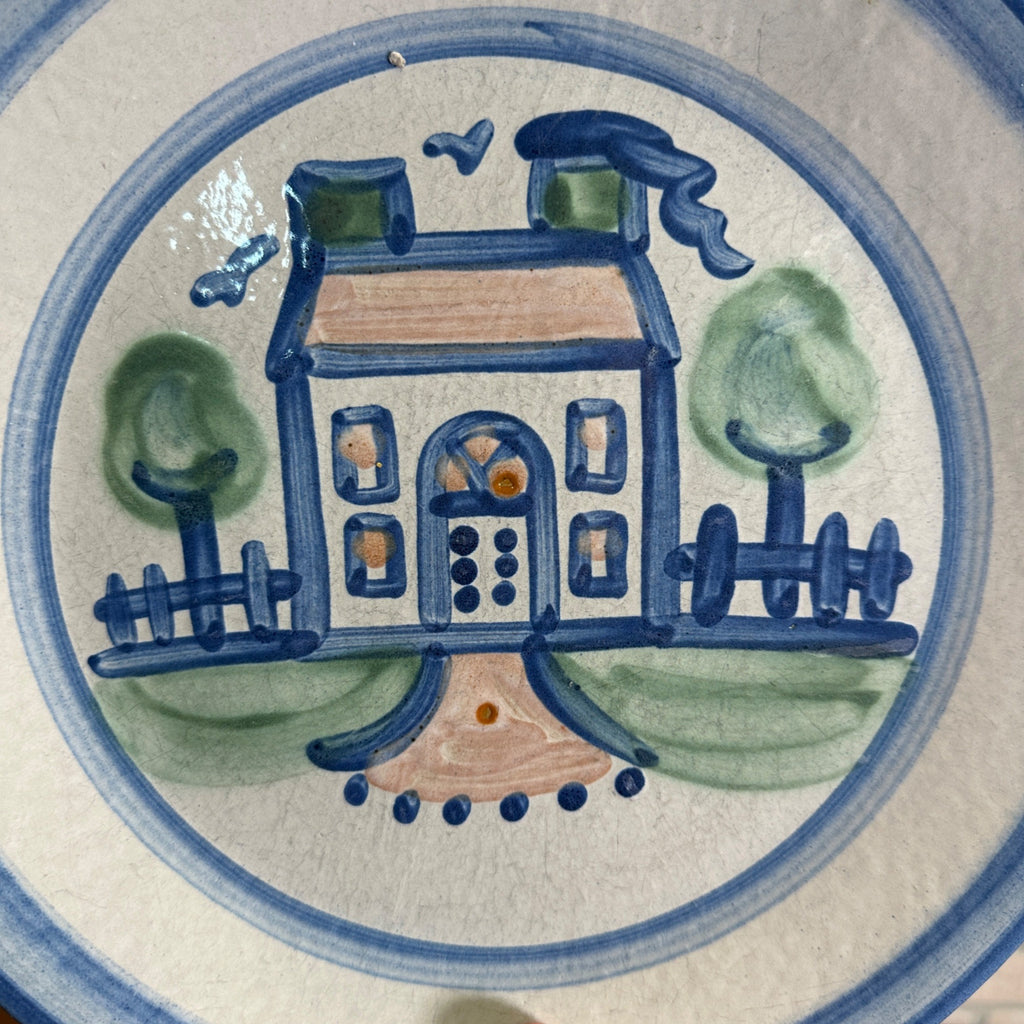 Vintage M.A. Hadley Art Pottery 11-3/4" Dinner Plate Stoneware House Cottage