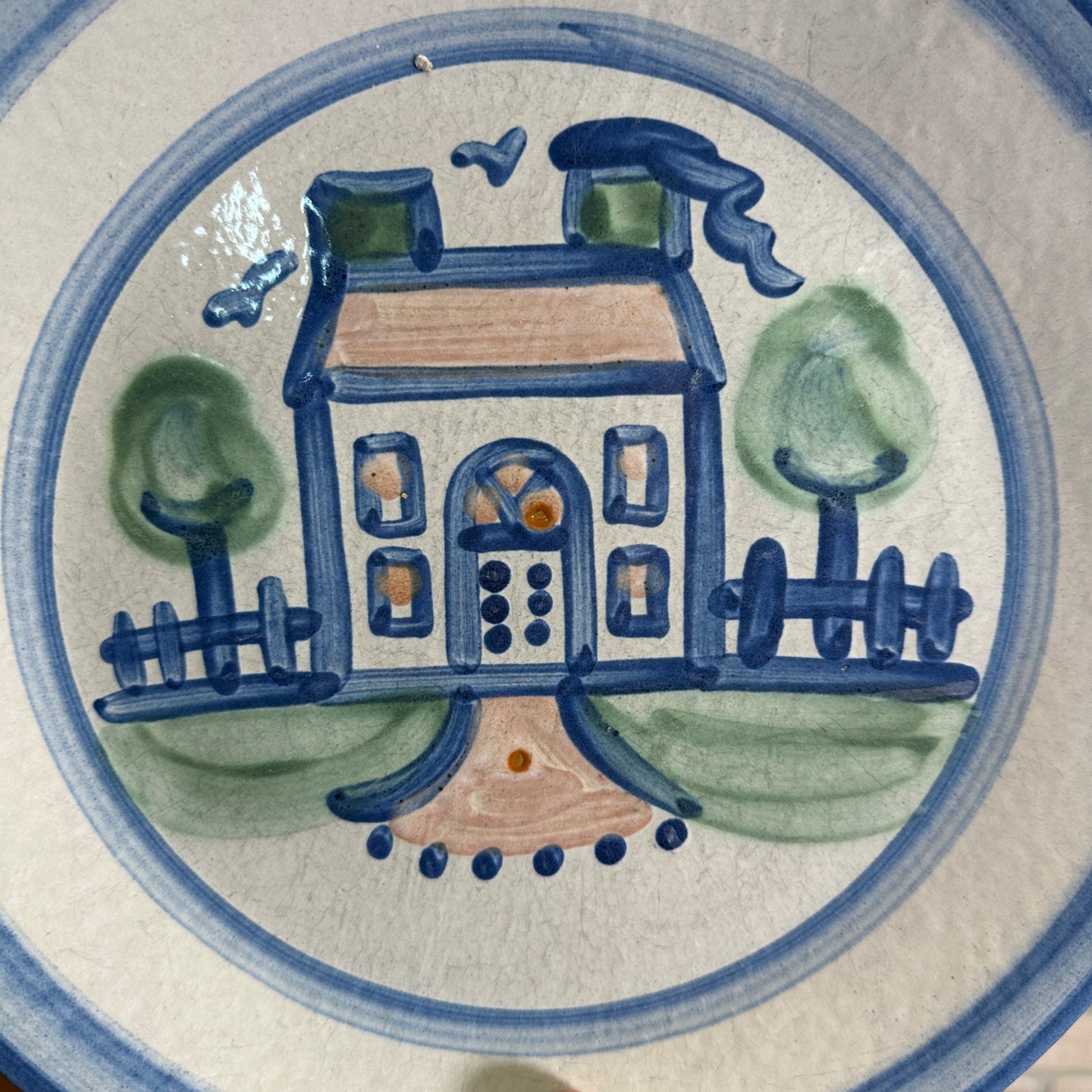 Vintage M.A. Hadley Art Pottery 11-3/4" Dinner Plate Stoneware House Cottage