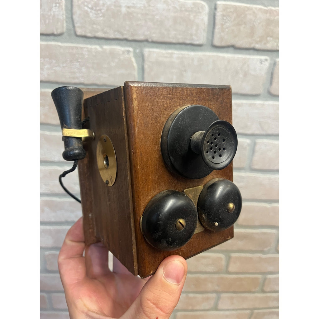 Vintage Wooden Wall Hanging Pencil Sharpener Old Telephone Ringer Box