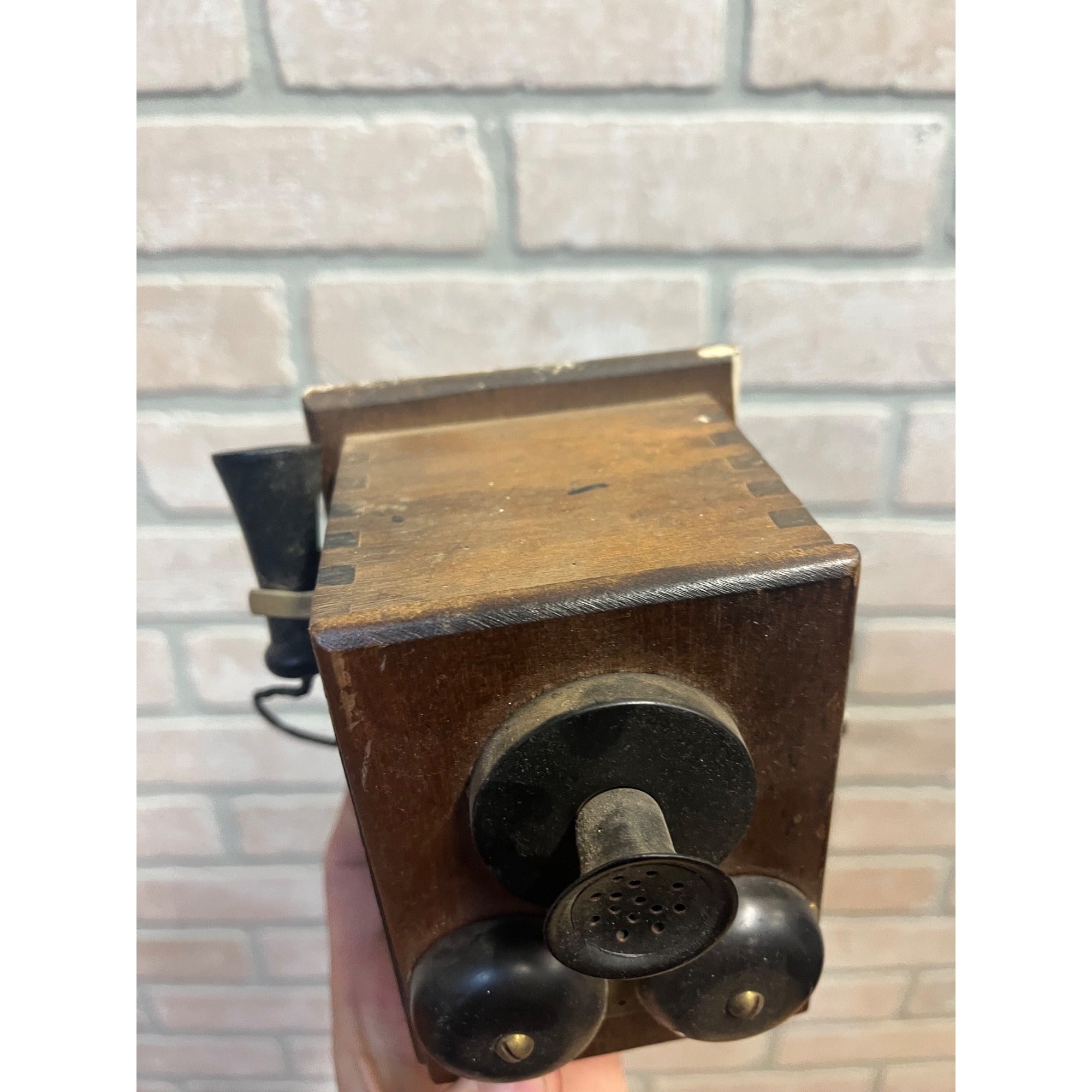 Vintage Wooden Wall Hanging Pencil Sharpener Old Telephone Ringer Box