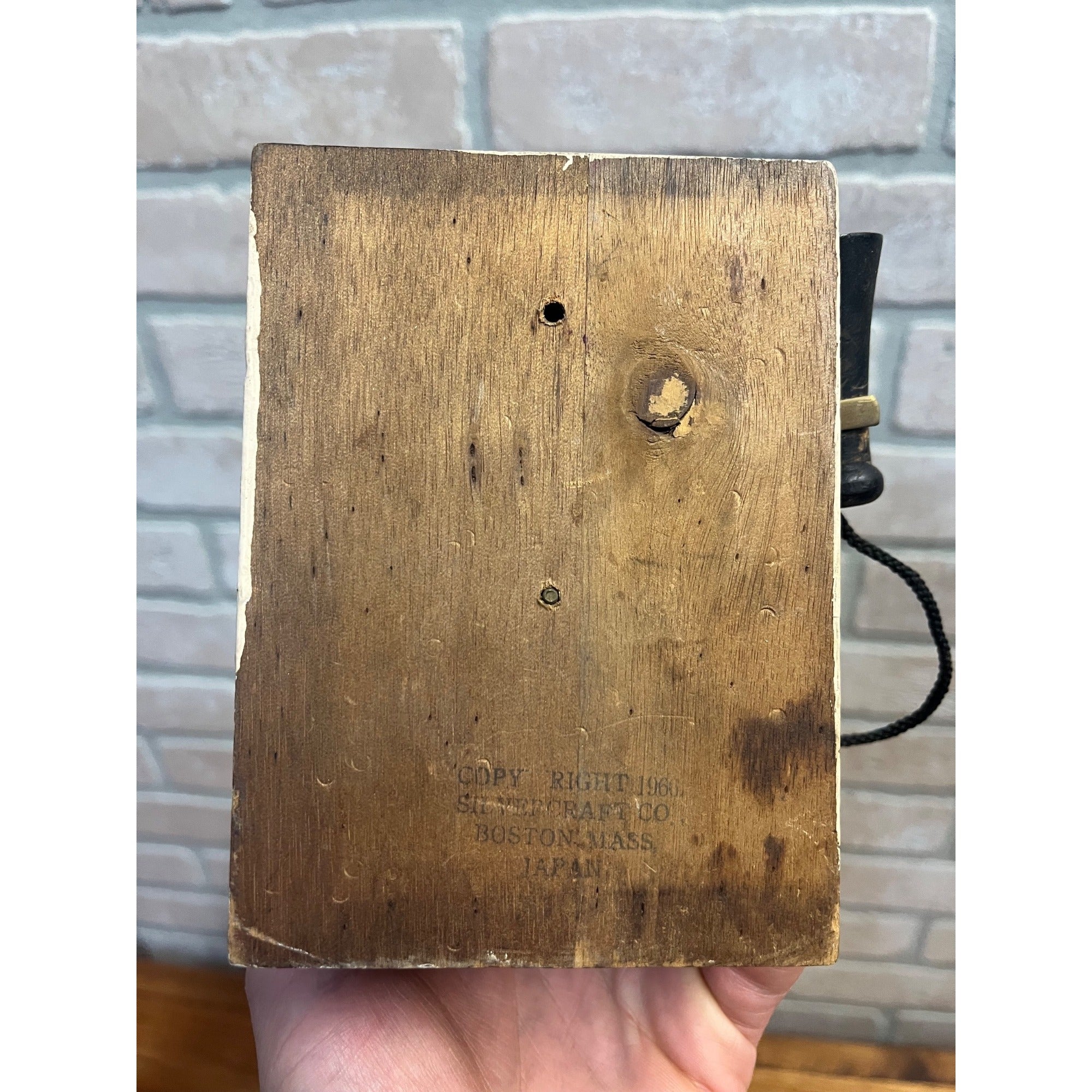 Vintage Wooden Wall Hanging Pencil Sharpener Old Telephone Ringer Box