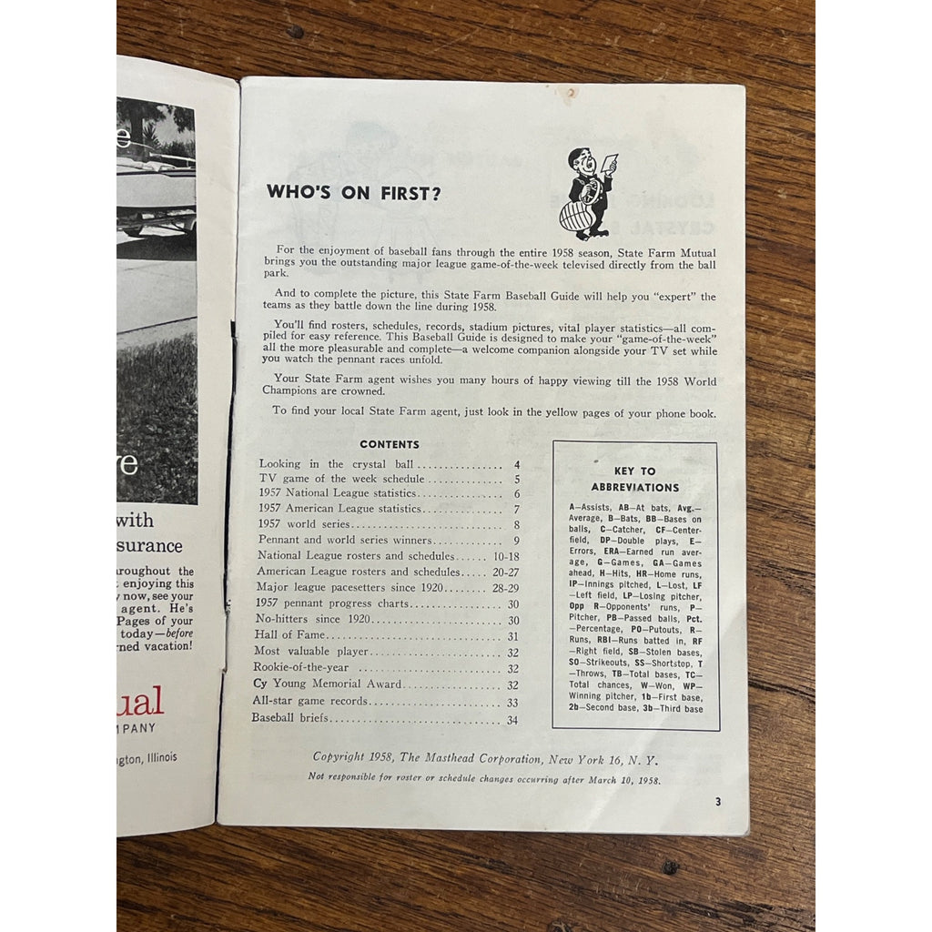 Original Vintage 1958 Game of the Week Baseball Guide Book Yankees Red Sox ++
