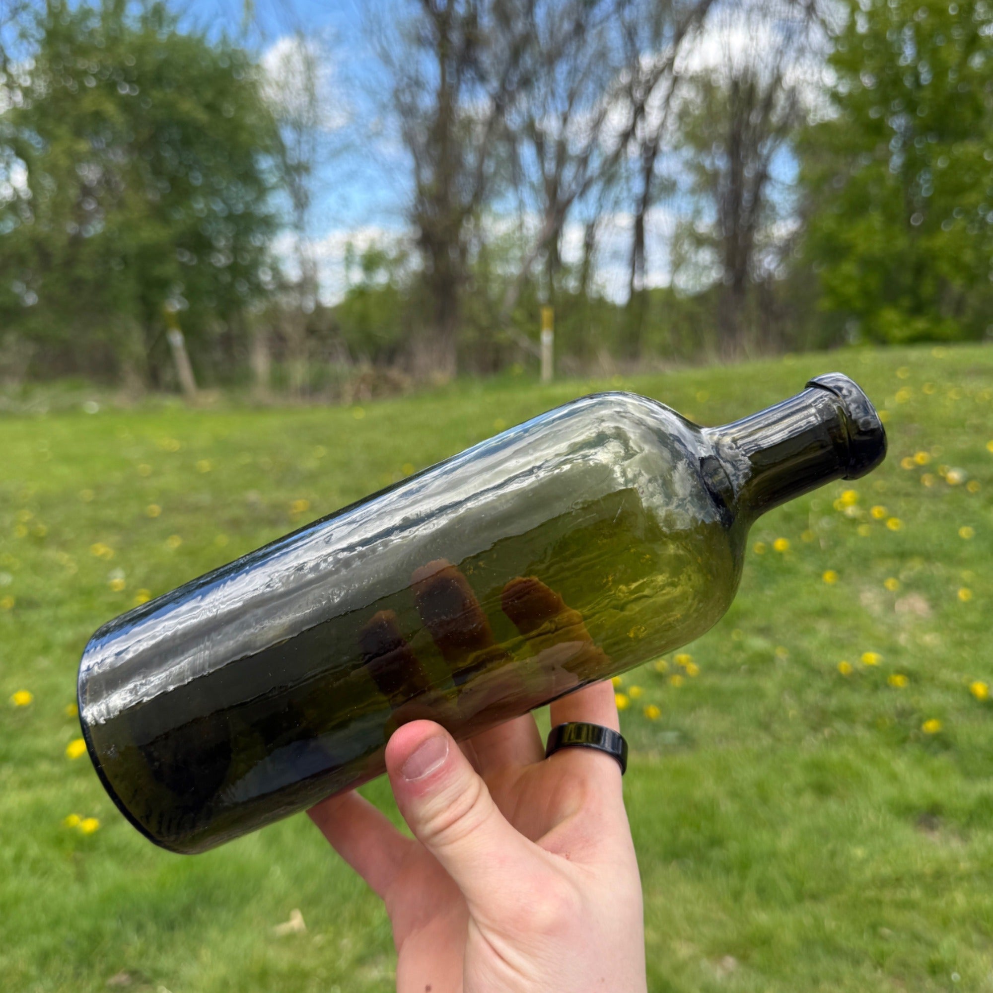 Antique Whittled GREEN Bottle Blob Top HUNYADI JANOS Saxlehner’s Bitterquelle
