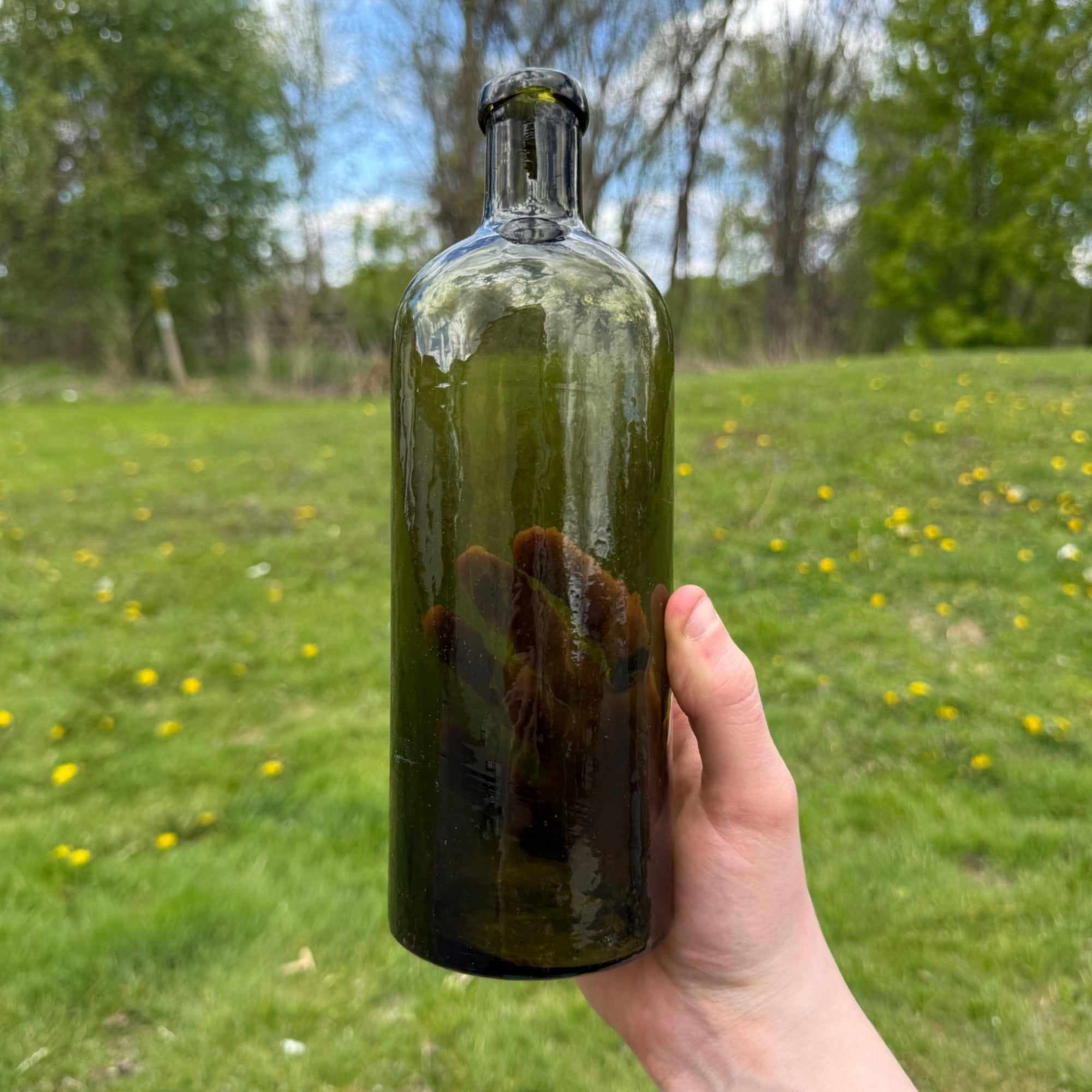 Antique Whittled GREEN Bottle Blob Top HUNYADI JANOS Saxlehner’s Bitterquelle