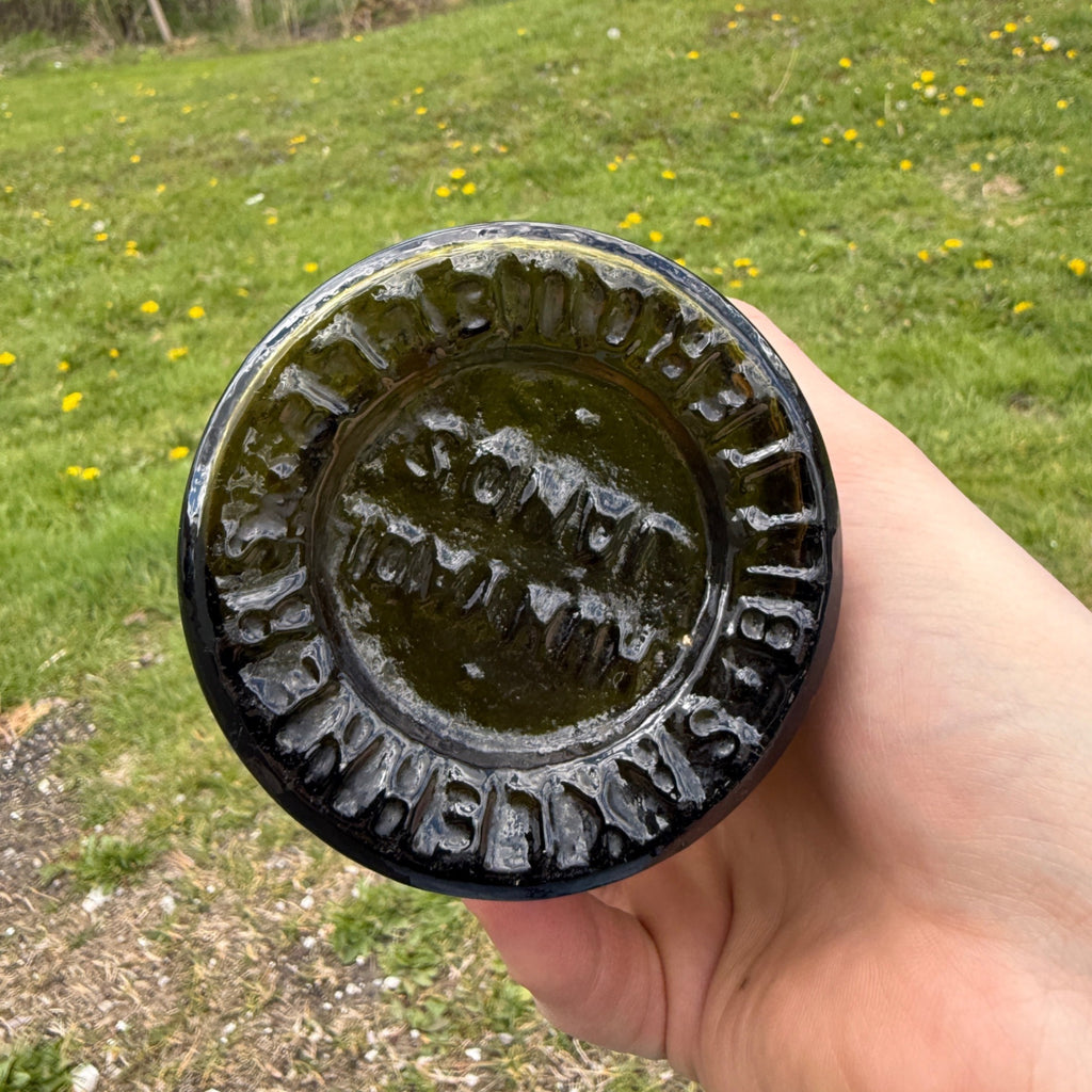 Antique Whittled GREEN Bottle Blob Top HUNYADI JANOS Saxlehner’s Bitterquelle