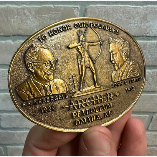 1988 Brass Archer Petroleum Oil Gas Refining Vintage Belt Buckle Nebraska