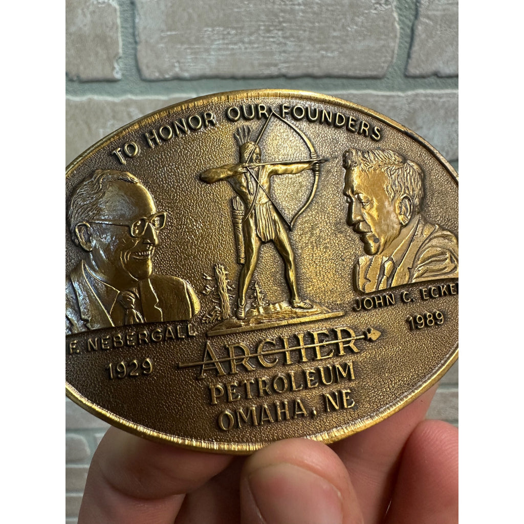 1988 Brass Archer Petroleum Oil Gas Refining Vintage Belt Buckle Nebraska