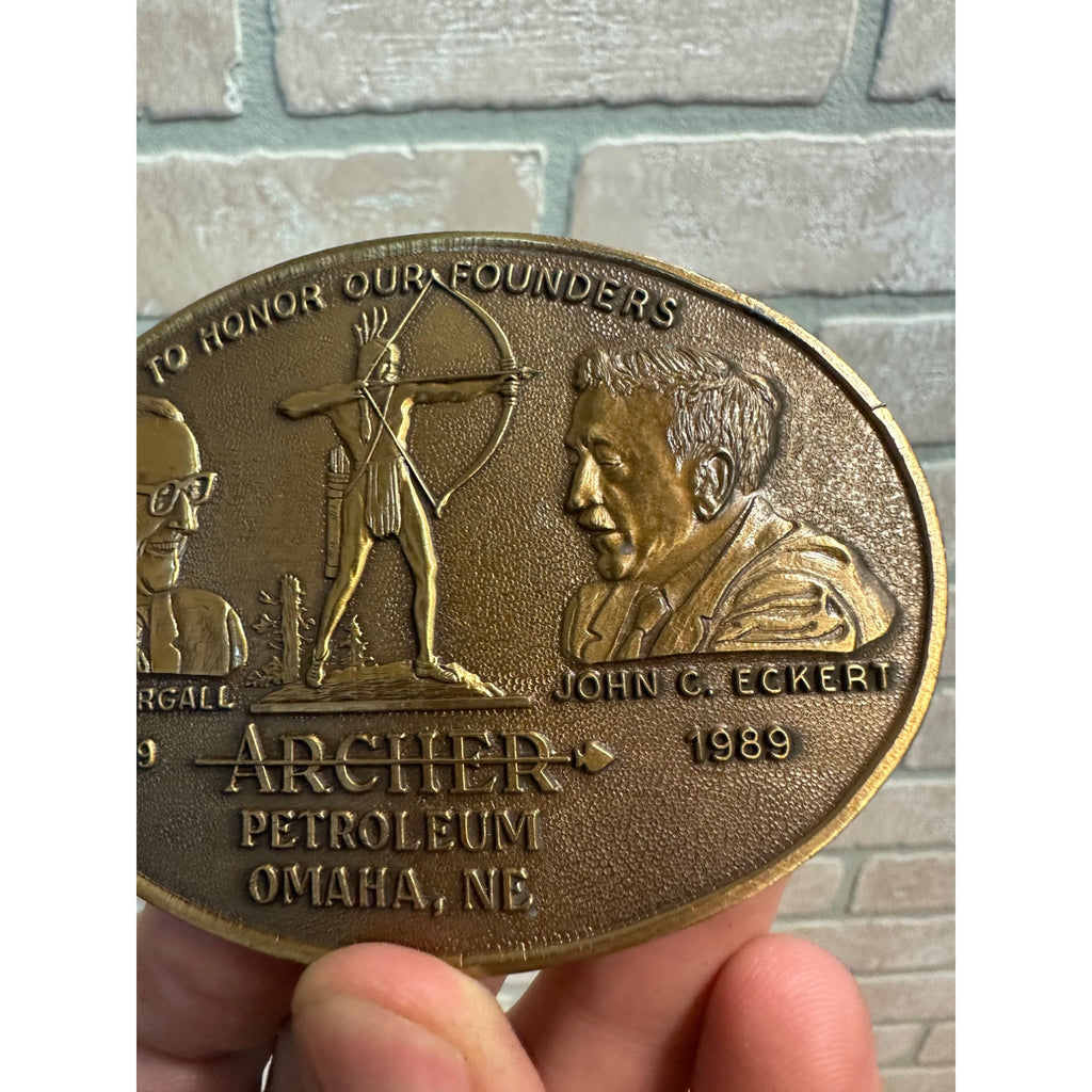 1988 Brass Archer Petroleum Oil Gas Refining Vintage Belt Buckle Nebraska