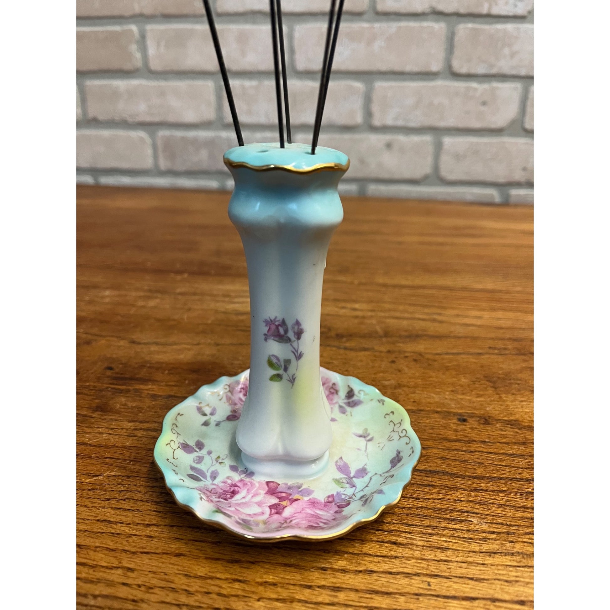 Vintage RS Japan Hand Painted Porcelain Hat / Hair Pin Holder w/ Victorian Pins