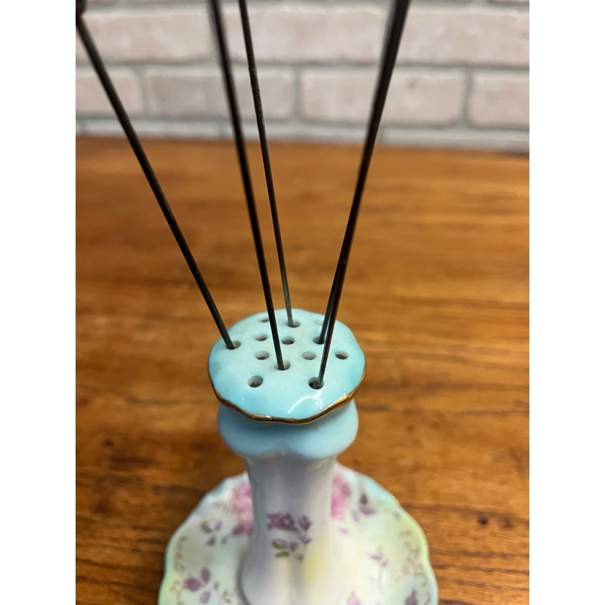 Vintage RS Japan Hand Painted Porcelain Hat / Hair Pin Holder w/ Victorian Pins