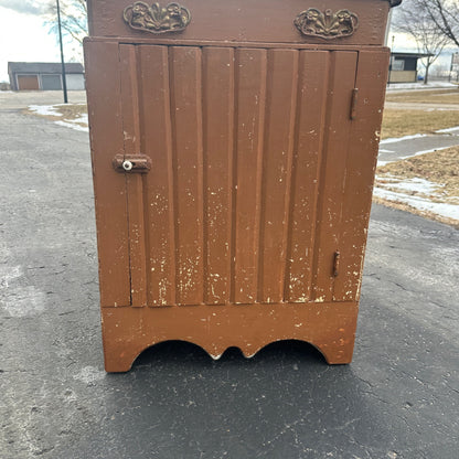 Antique Primitive Cabinet Side Table Wash Stand Brown Tan