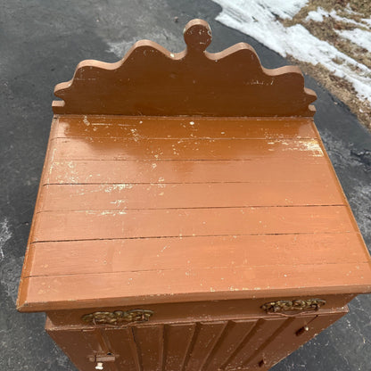 Antique Primitive Cabinet Side Table Wash Stand Brown Tan