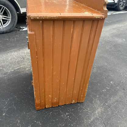 Antique Primitive Cabinet Side Table Wash Stand Brown Tan