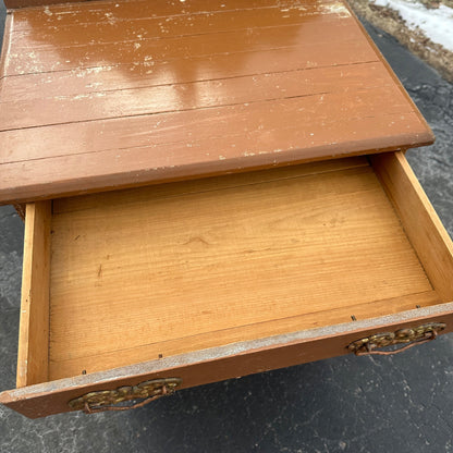 Antique Primitive Cabinet Side Table Wash Stand Brown Tan