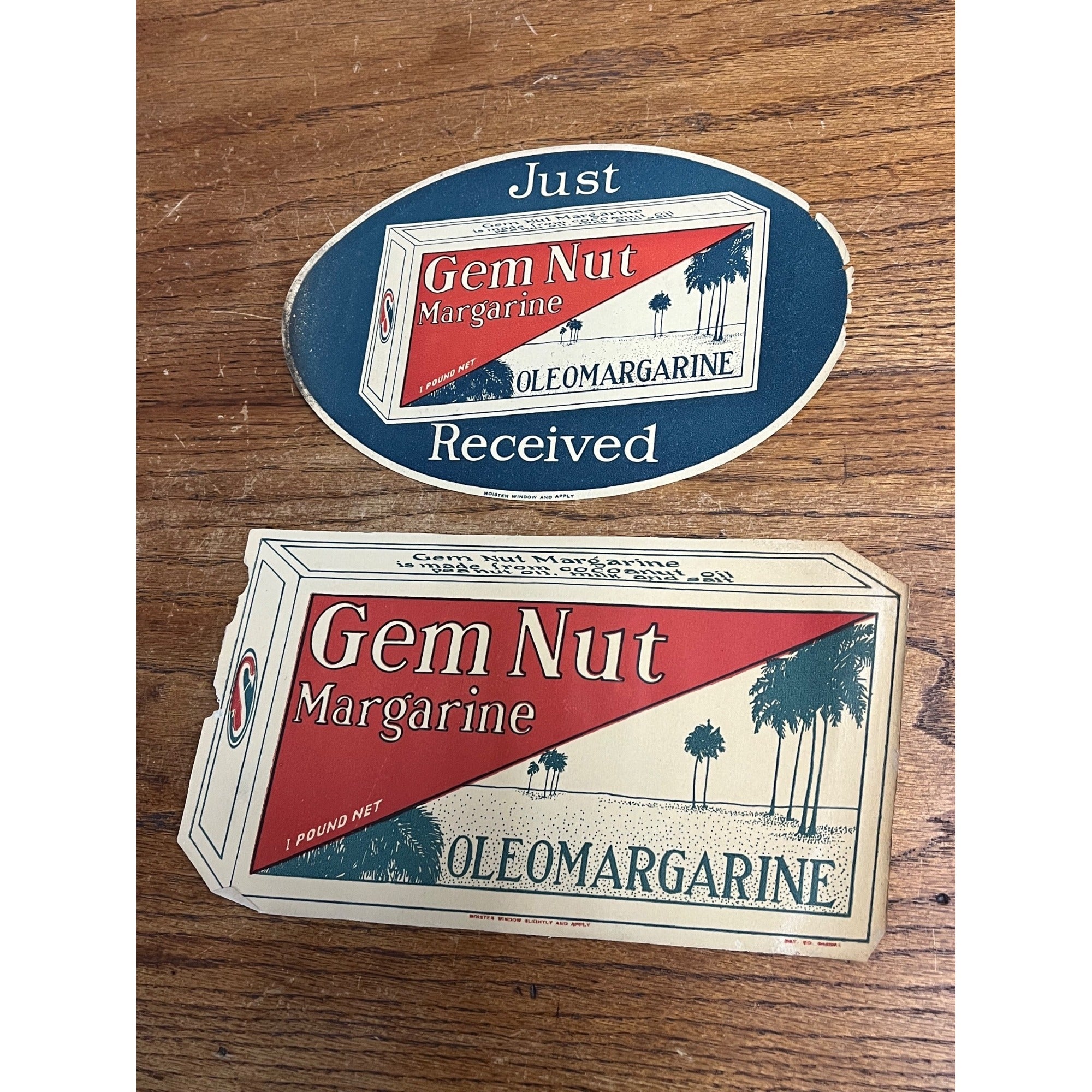 Vintage 1920s Gem Nut Margarine General Store Advertising Window Signs Paper