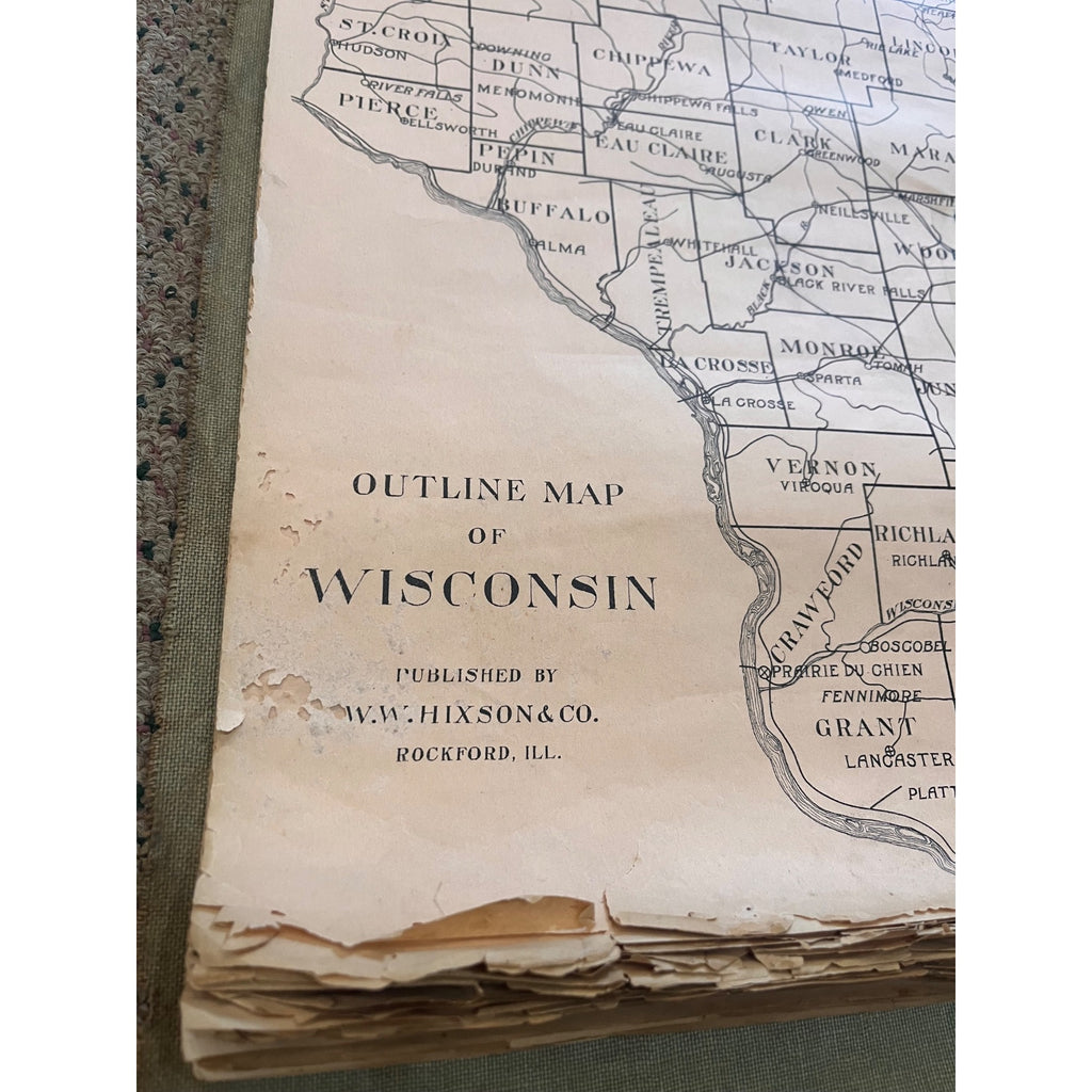 RARE Antique c1915 Wisconsin County Plat Map Hanging Commercial Use