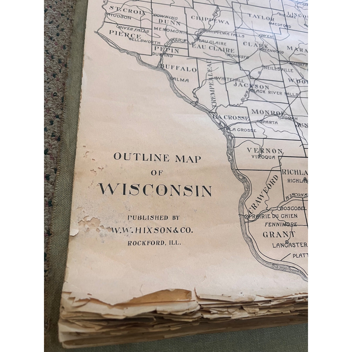 RARE Antique c1915 Wisconsin County Plat Map Hanging Commercial Use