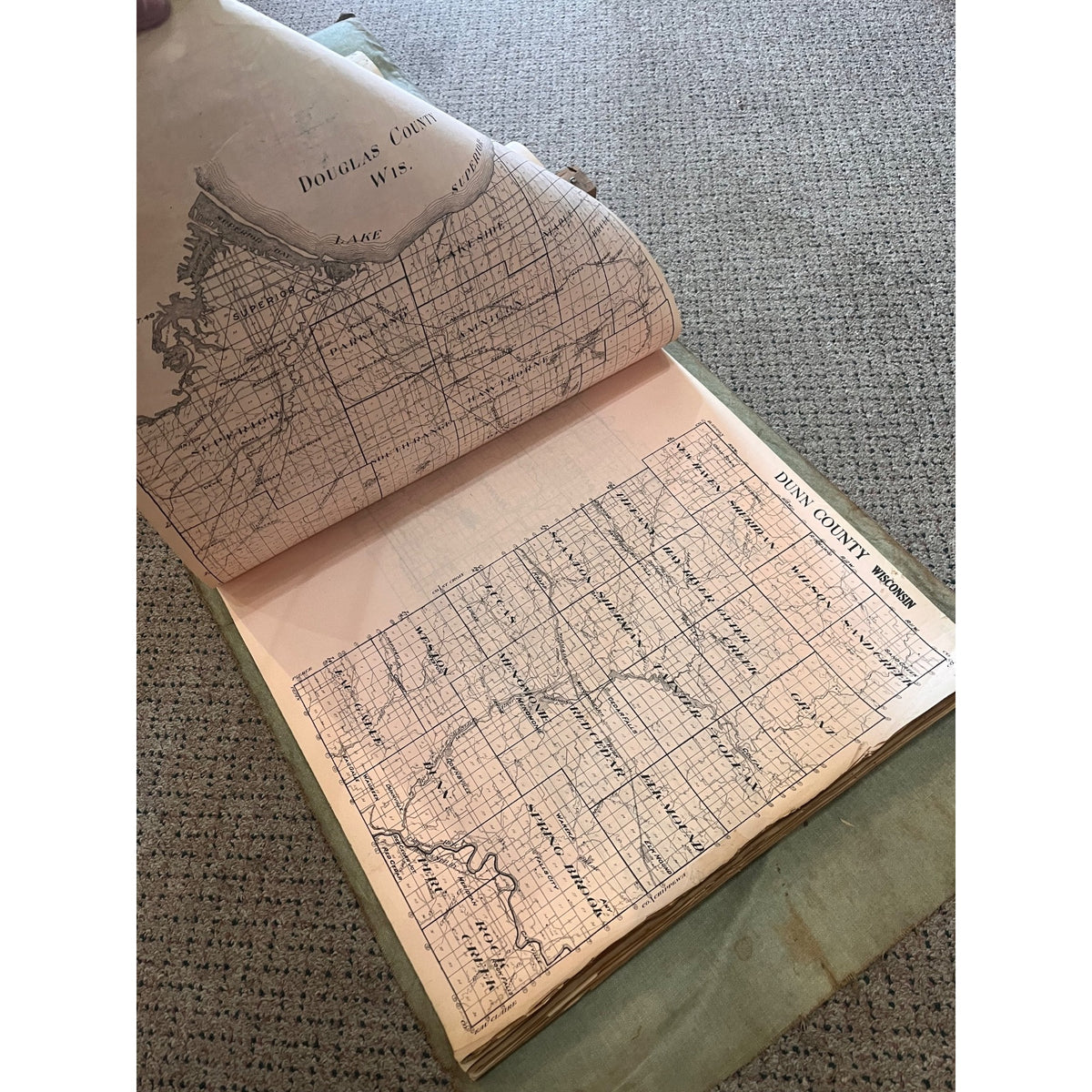 RARE Antique c1915 Wisconsin County Plat Map Hanging Commercial Use