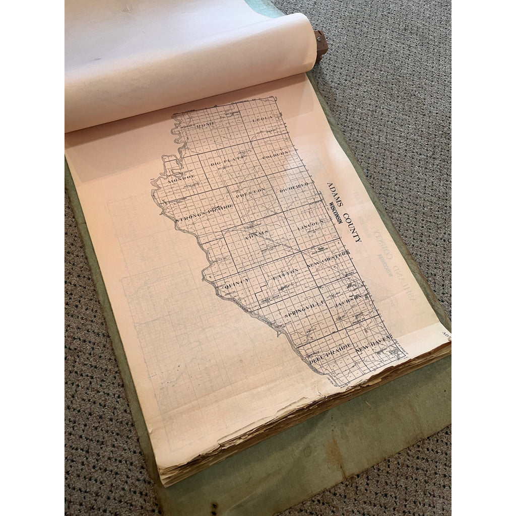 RARE Antique c1915 Wisconsin County Plat Map Hanging Commercial Use