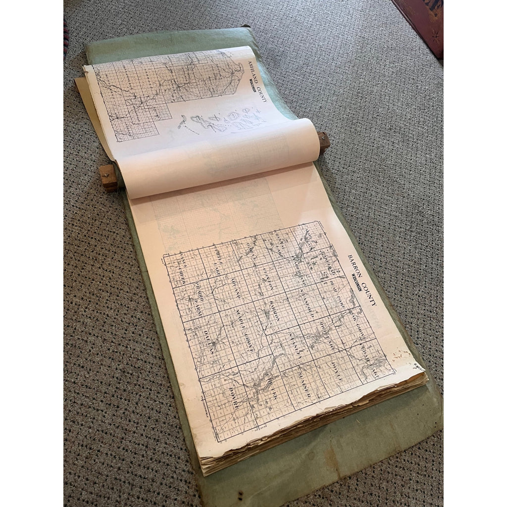 RARE Antique c1915 Wisconsin County Plat Map Hanging Commercial Use