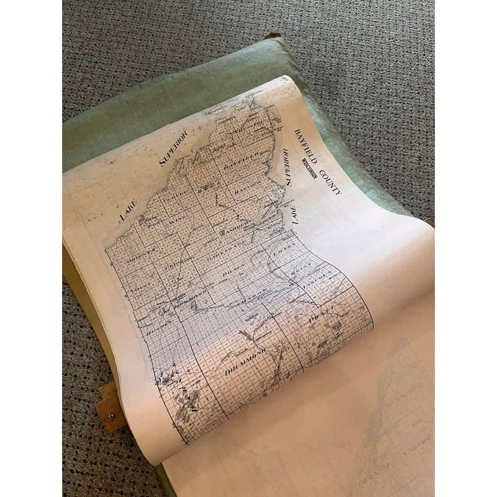 RARE Antique c1915 Wisconsin County Plat Map Hanging Commercial Use