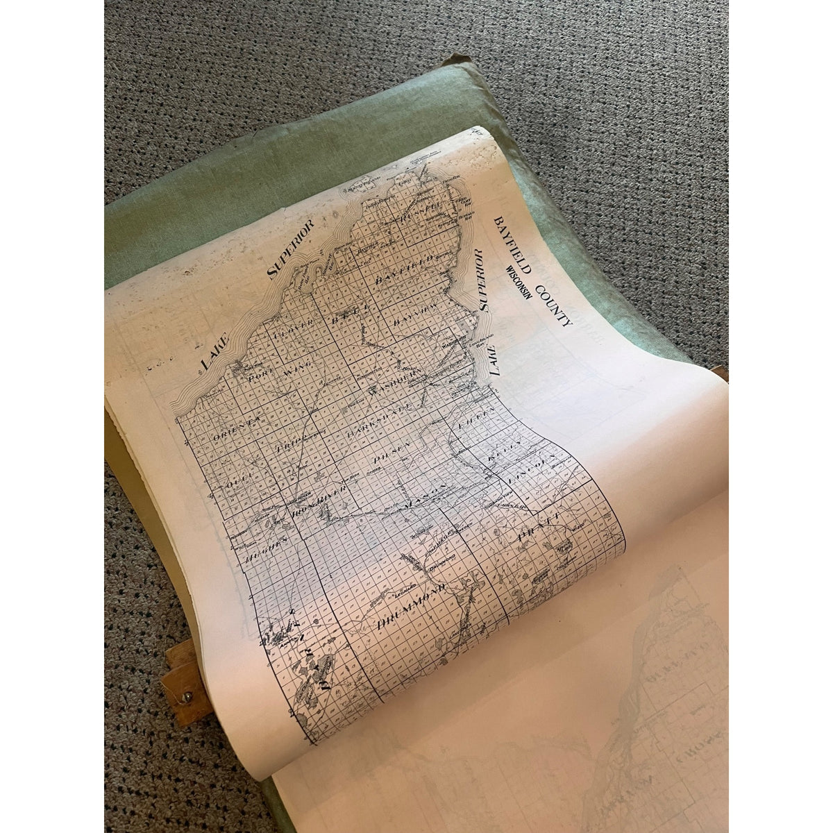 RARE Antique c1915 Wisconsin County Plat Map Hanging Commercial Use