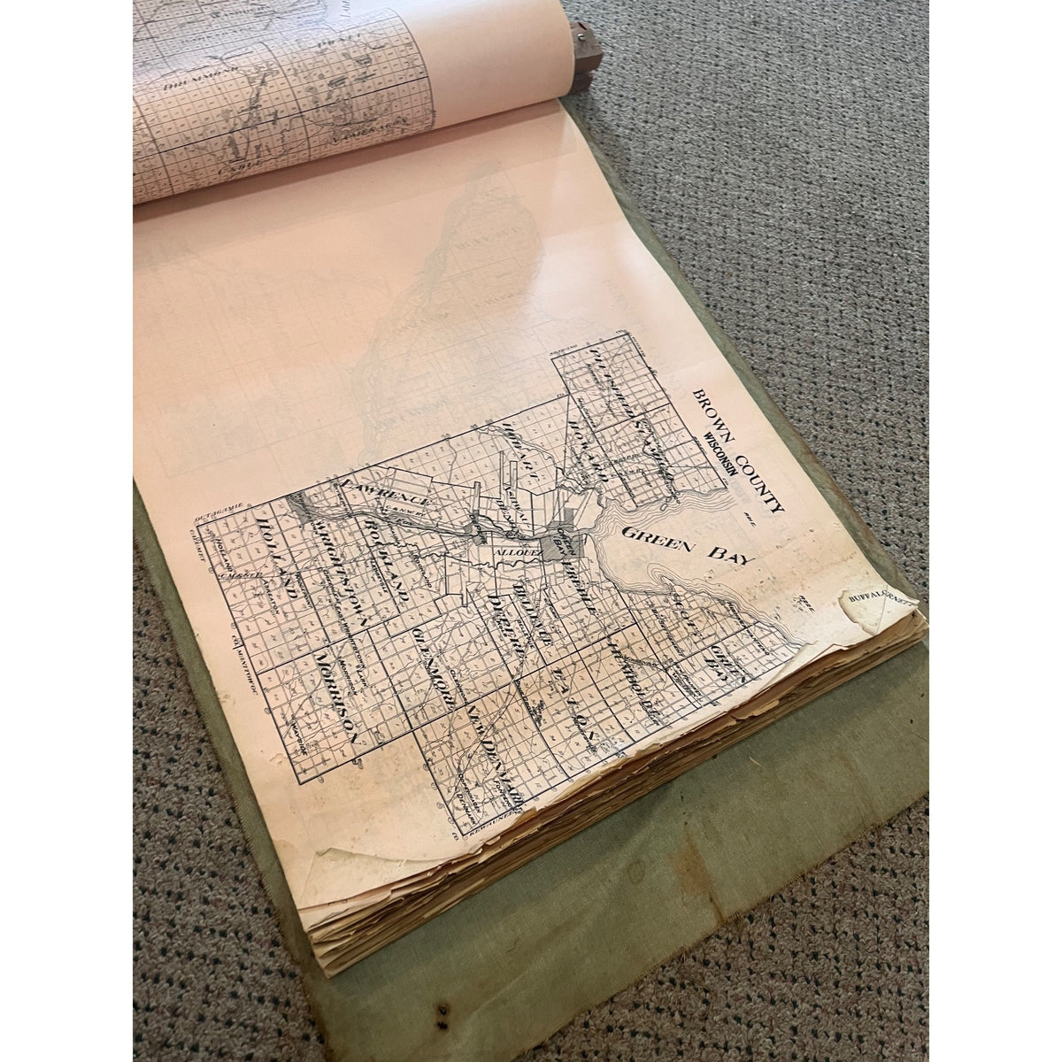 RARE Antique c1915 Wisconsin County Plat Map Hanging Commercial Use