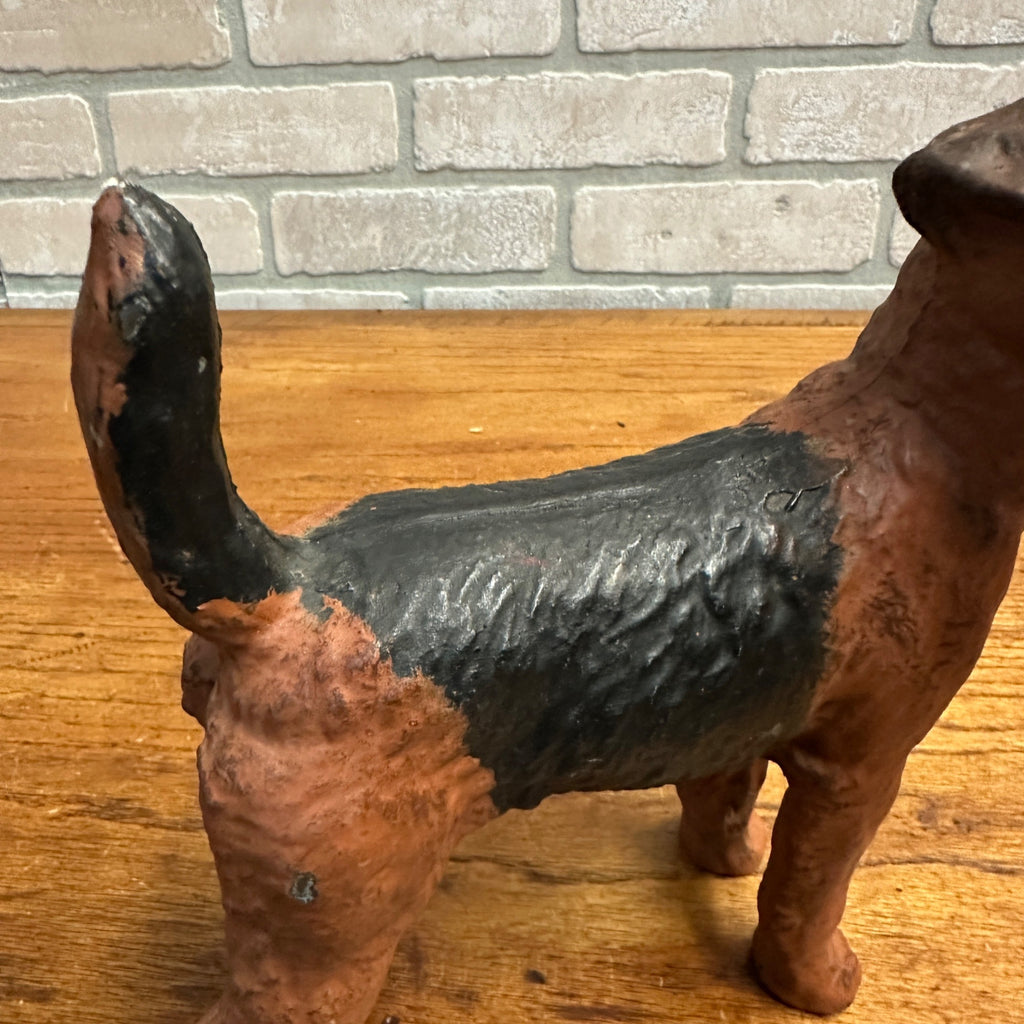 Antique Cast Iron Dog Doorstop Wire Haired Airedale Fox Terrier 8" Hubley