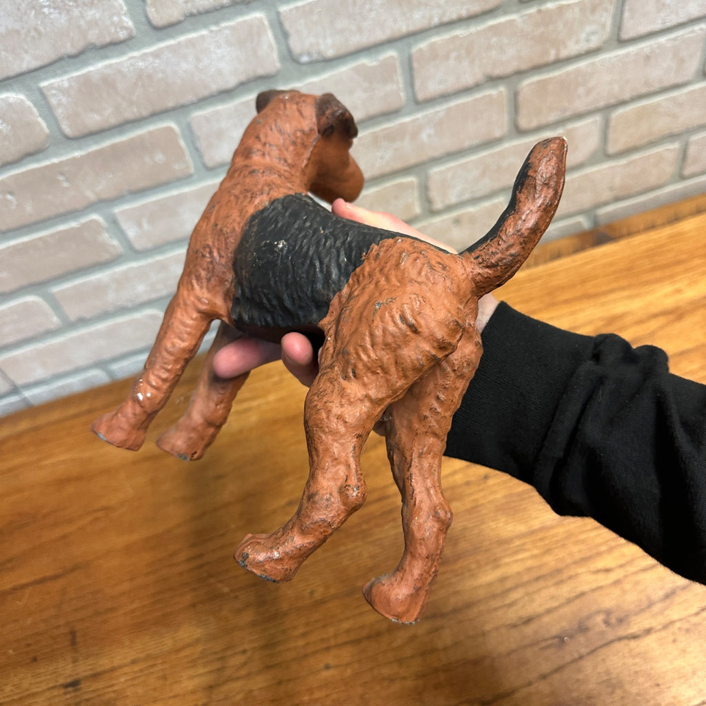 Antique Cast Iron Dog Doorstop Wire Haired Airedale Fox Terrier 8" Hubley