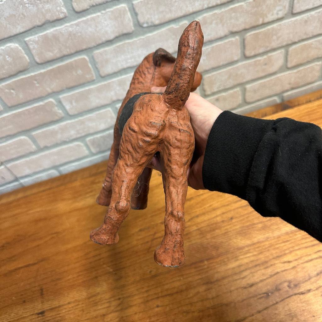Antique Cast Iron Dog Doorstop Wire Haired Airedale Fox Terrier 8" Hubley