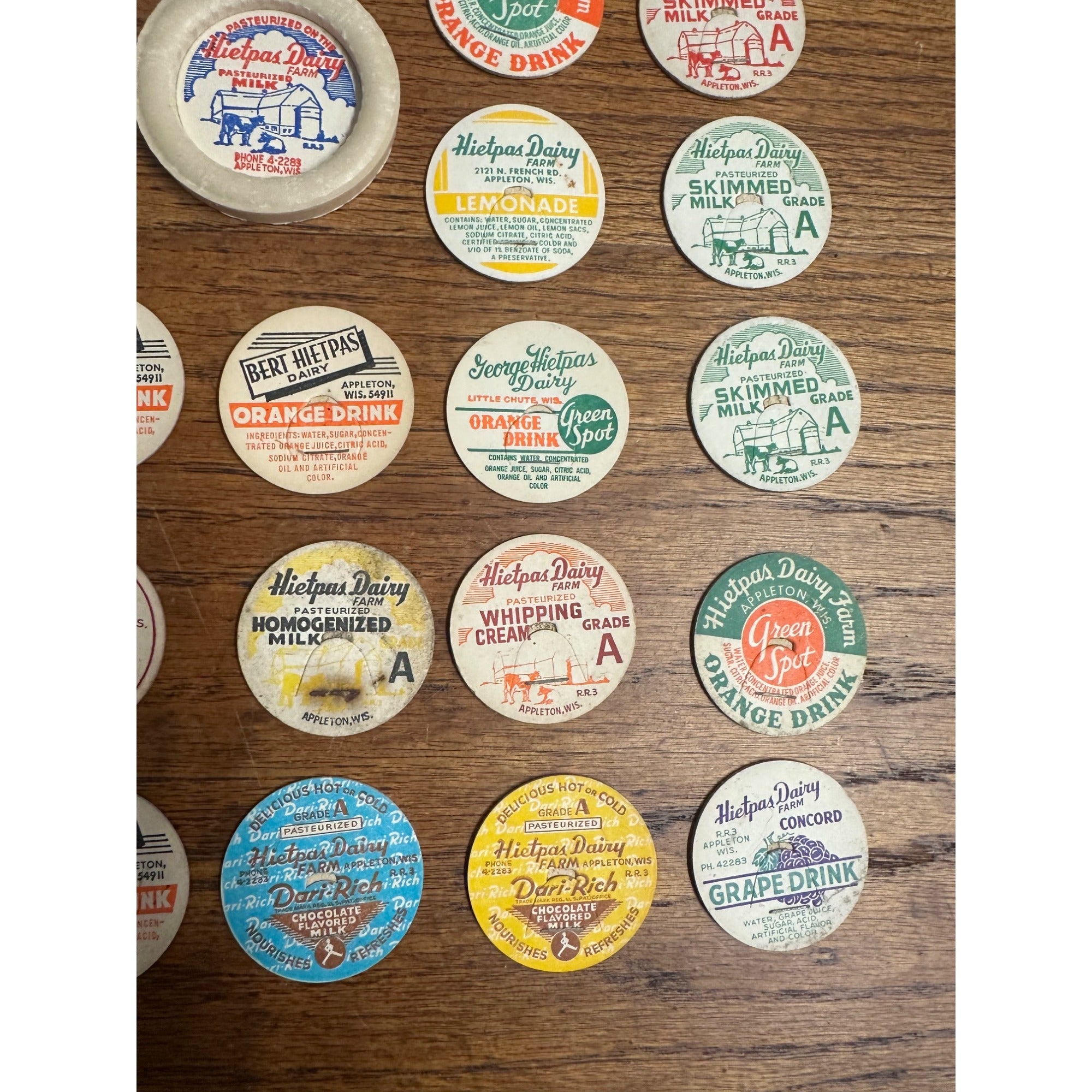 Vintage Appleton Wisconsin Collection of Milk Bottle Dairy Caps Covers