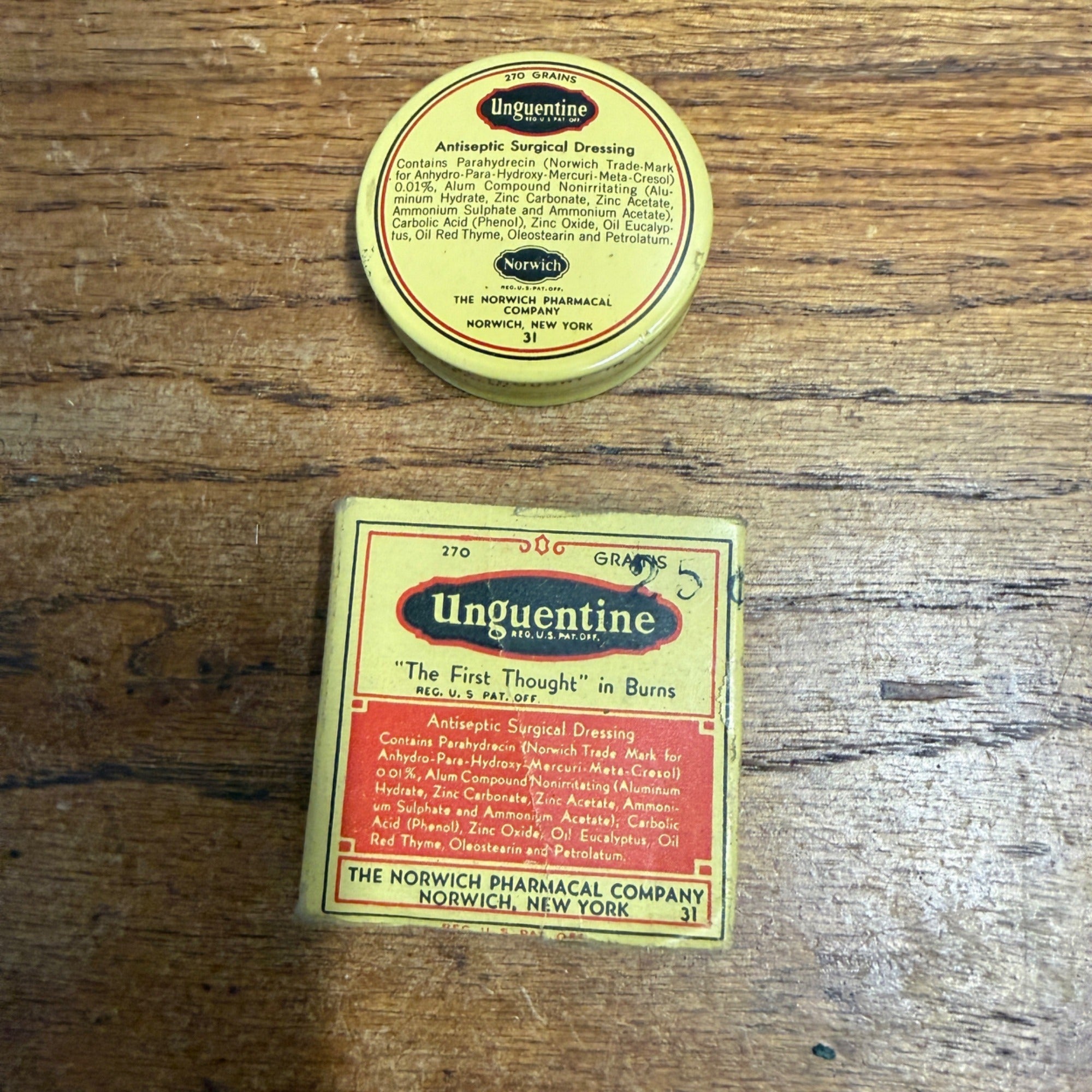 Unguentine Antiseptic Surgical Dressing Round Vintage Tin Norwich New York EC