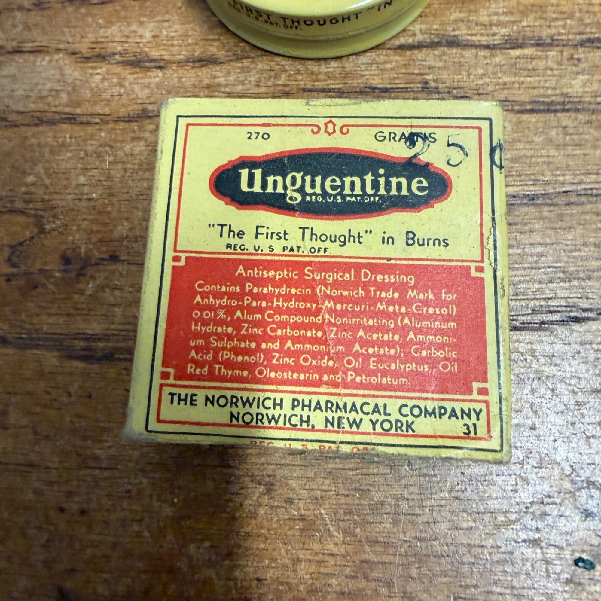 Unguentine Antiseptic Surgical Dressing Round Vintage Tin Norwich New York EC