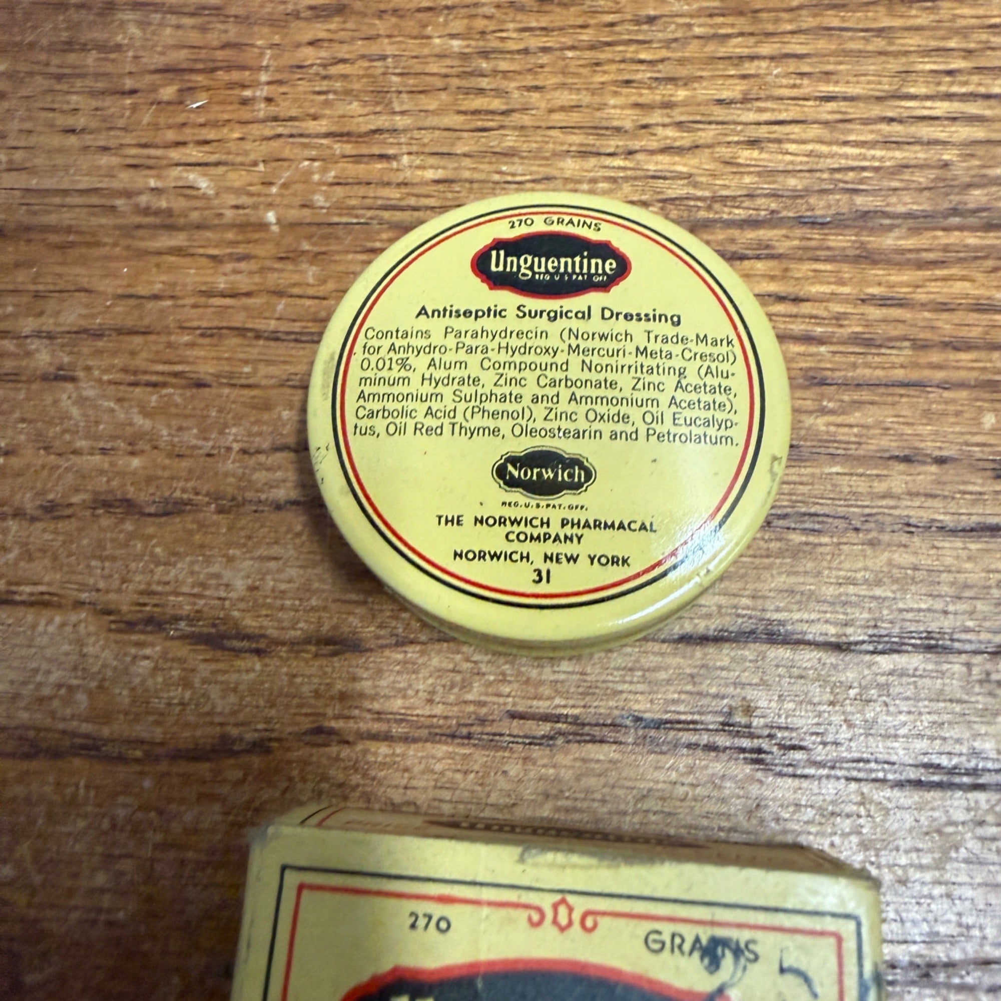 Unguentine Antiseptic Surgical Dressing Round Vintage Tin Norwich New York EC