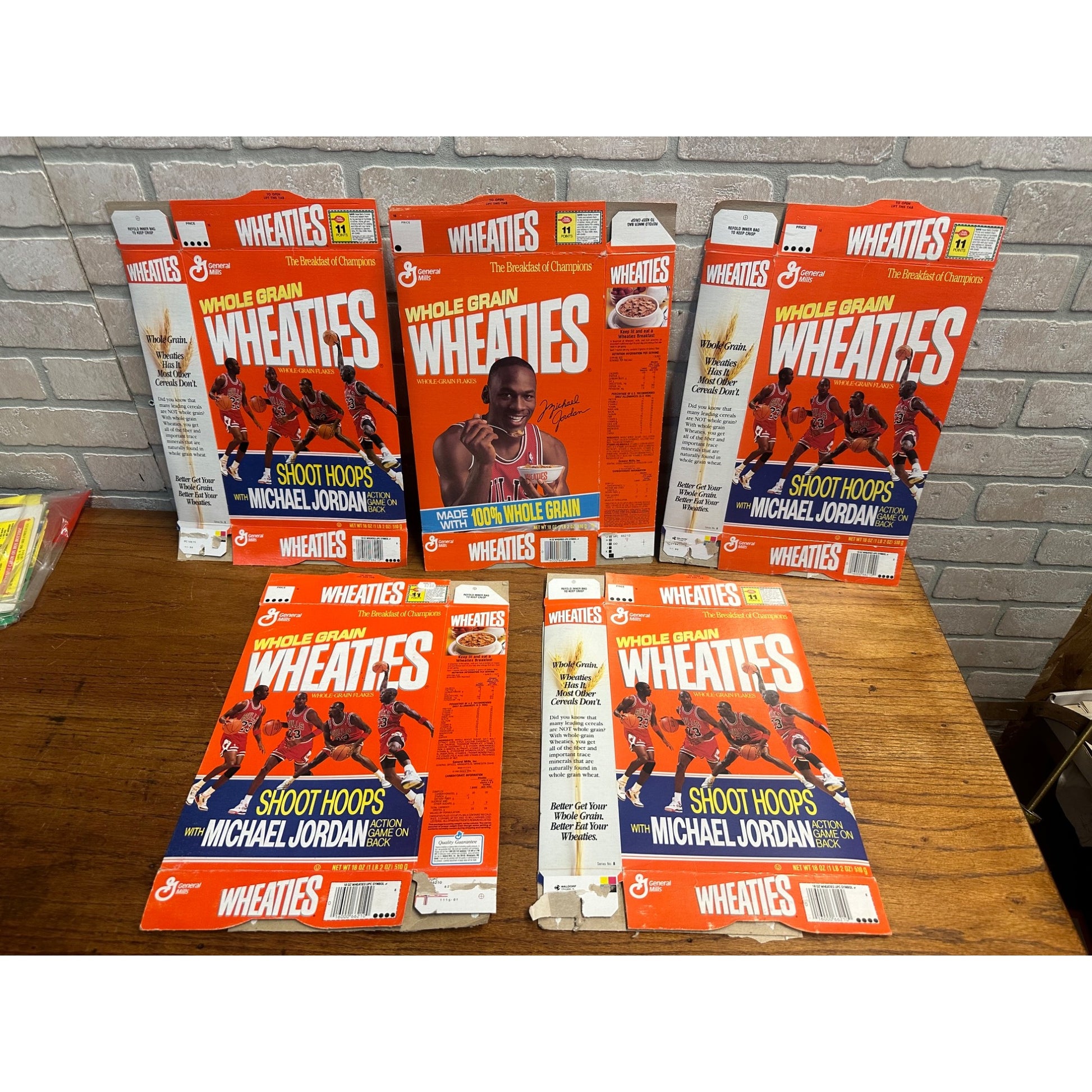 Vintage 1990s Wheaties Michael Jordan Chicago Bulls Empty Boxes Lot (5)