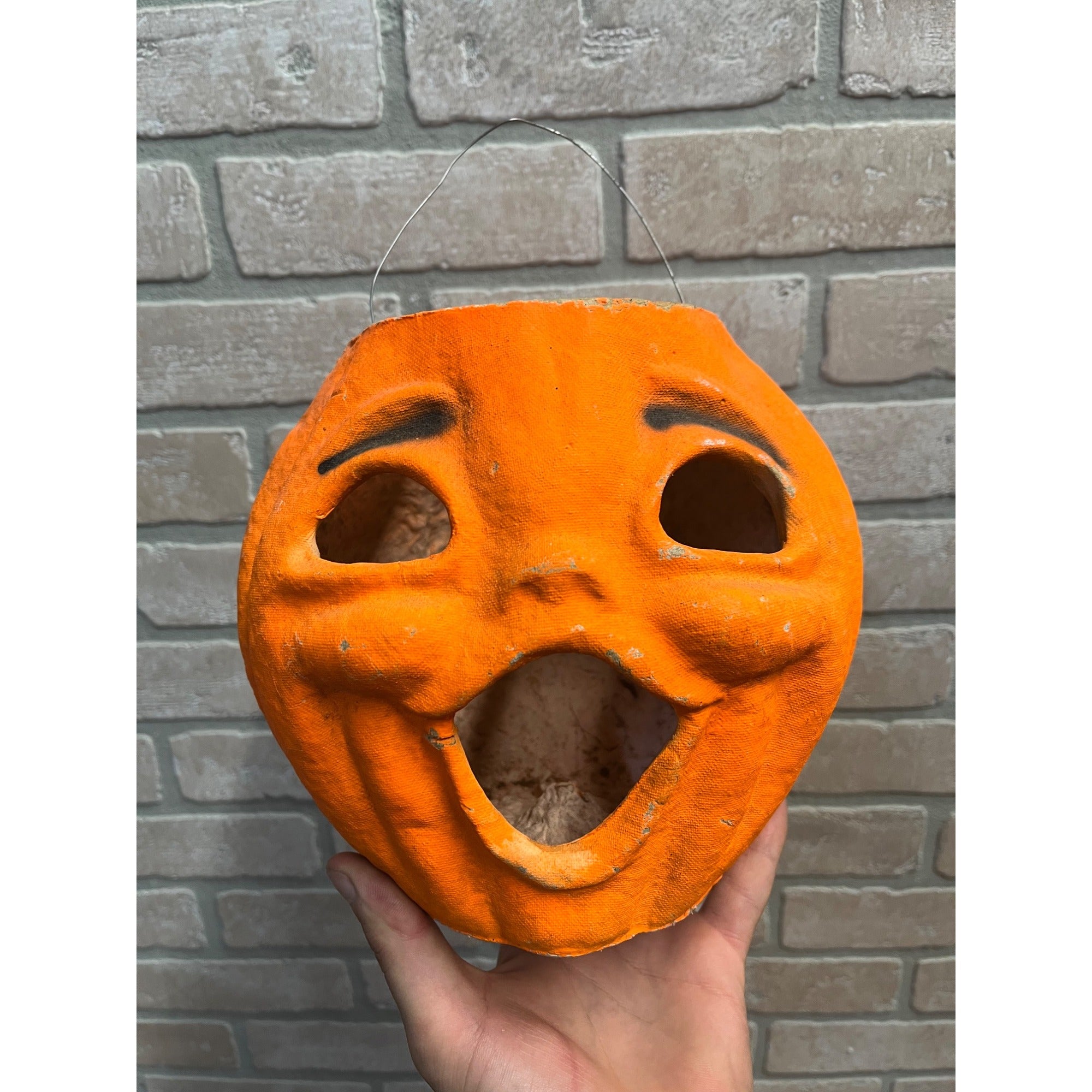 Vintage Halloween LARGE 8" Jack O' Lantern Paper Mache Pulp JOL