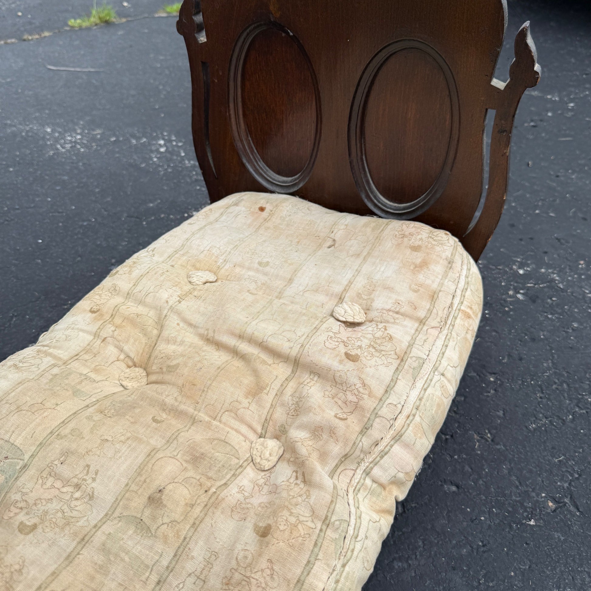 Antique 1900s Victorian Eastlake Doll Bed Wooden Furniture 20" Long