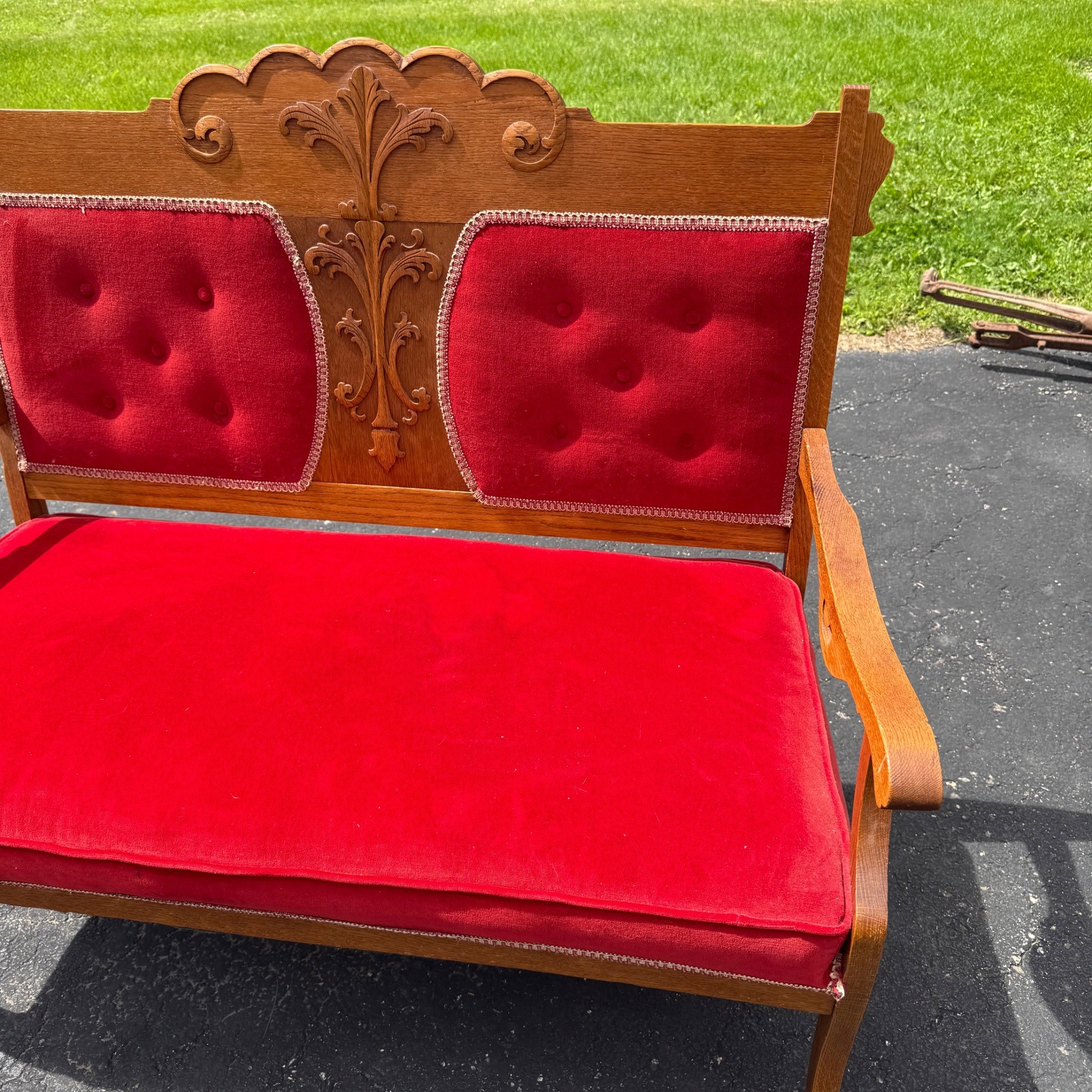 Antique Victorian Eastlake Red Settee Bench Chair
