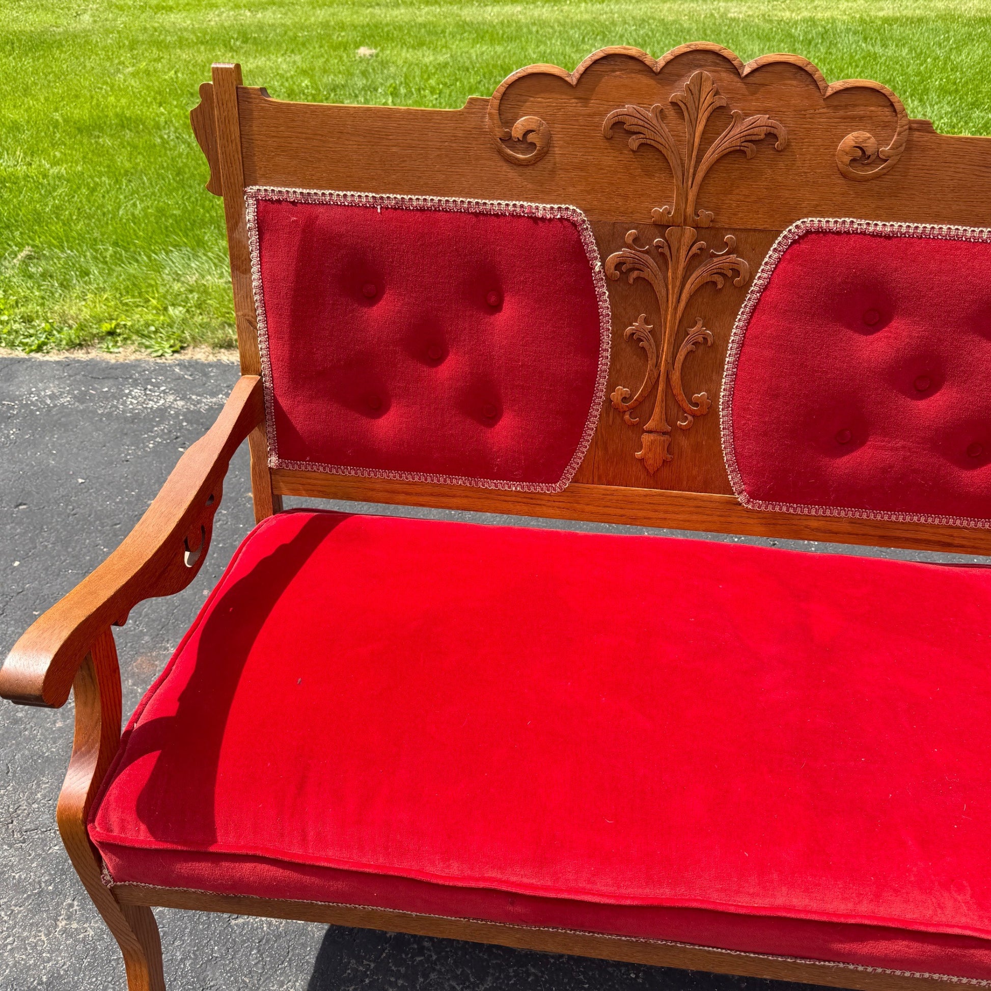 Antique Victorian Eastlake Red Settee Bench Chair