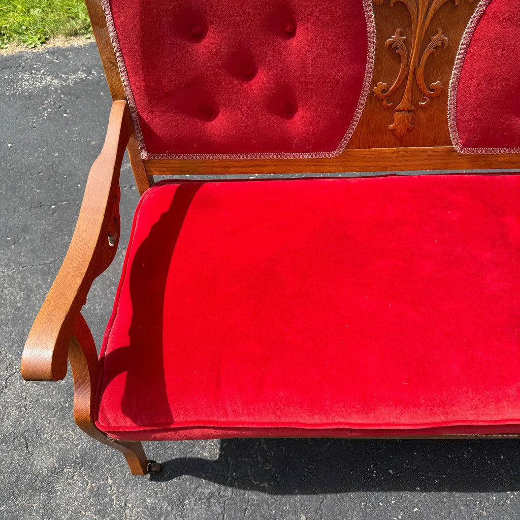 Antique Victorian Eastlake Red Settee Bench Chair