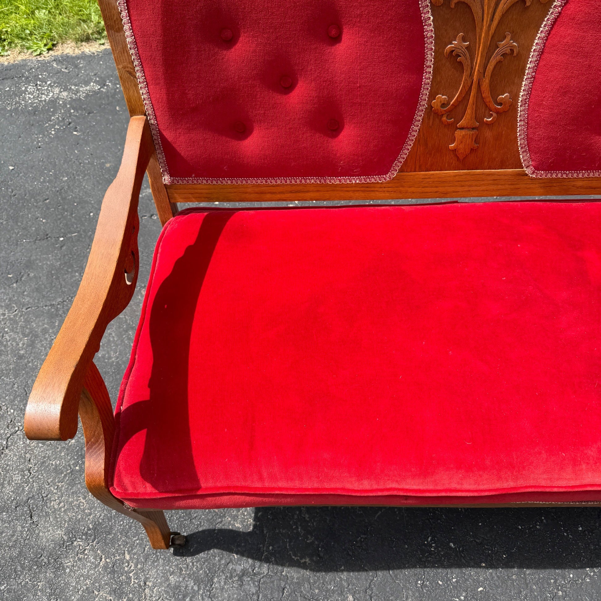Antique Victorian Eastlake Red Settee Bench Chair