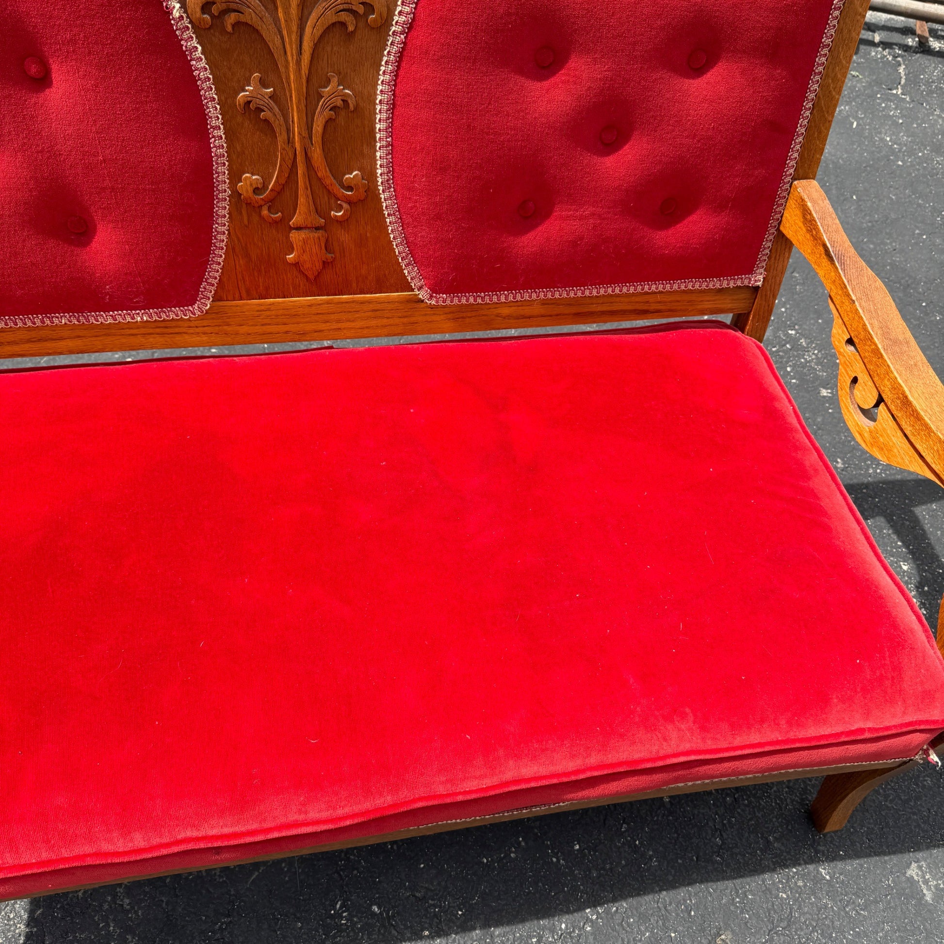 Antique Victorian Eastlake Red Settee Bench Chair