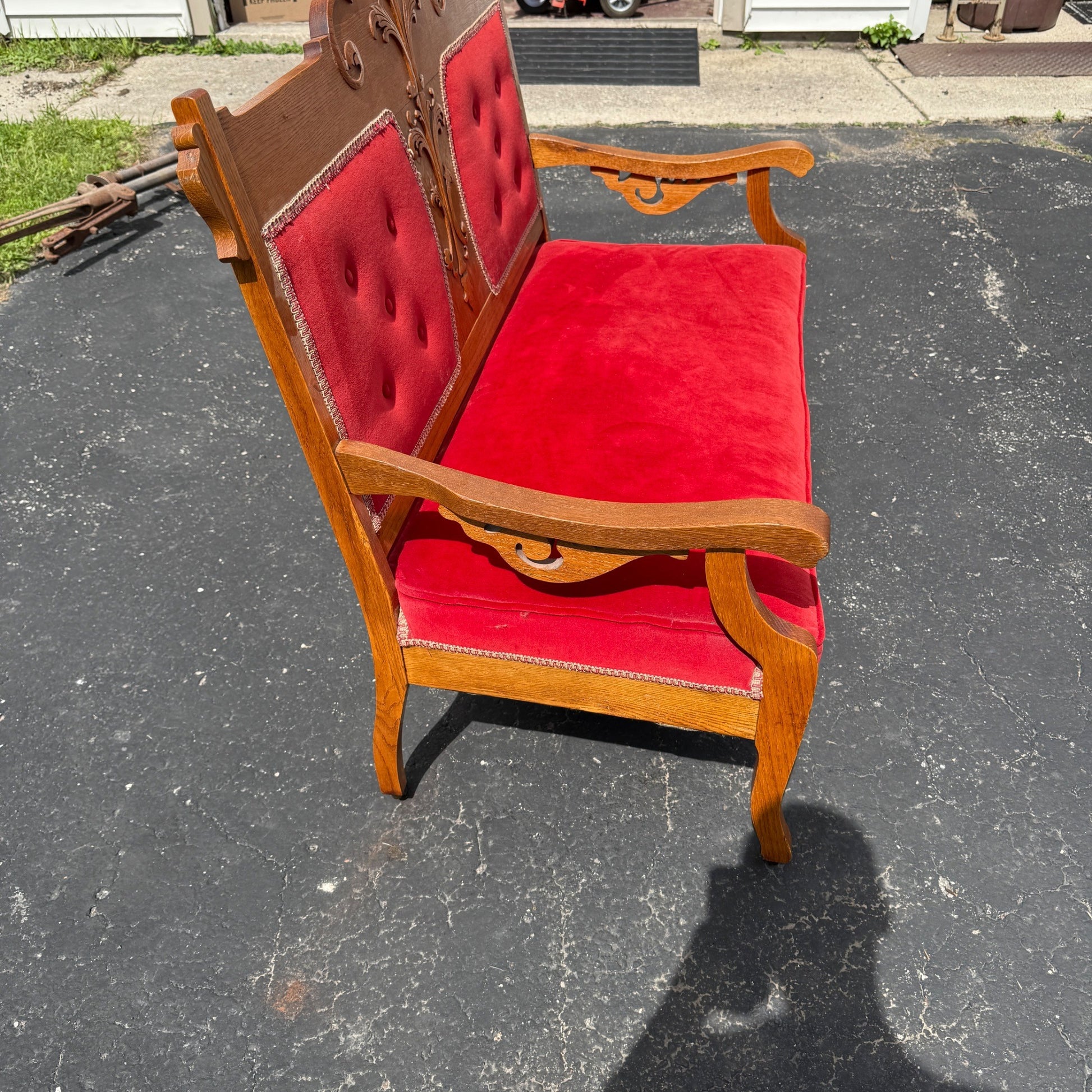Antique Victorian Eastlake Red Settee Bench Chair