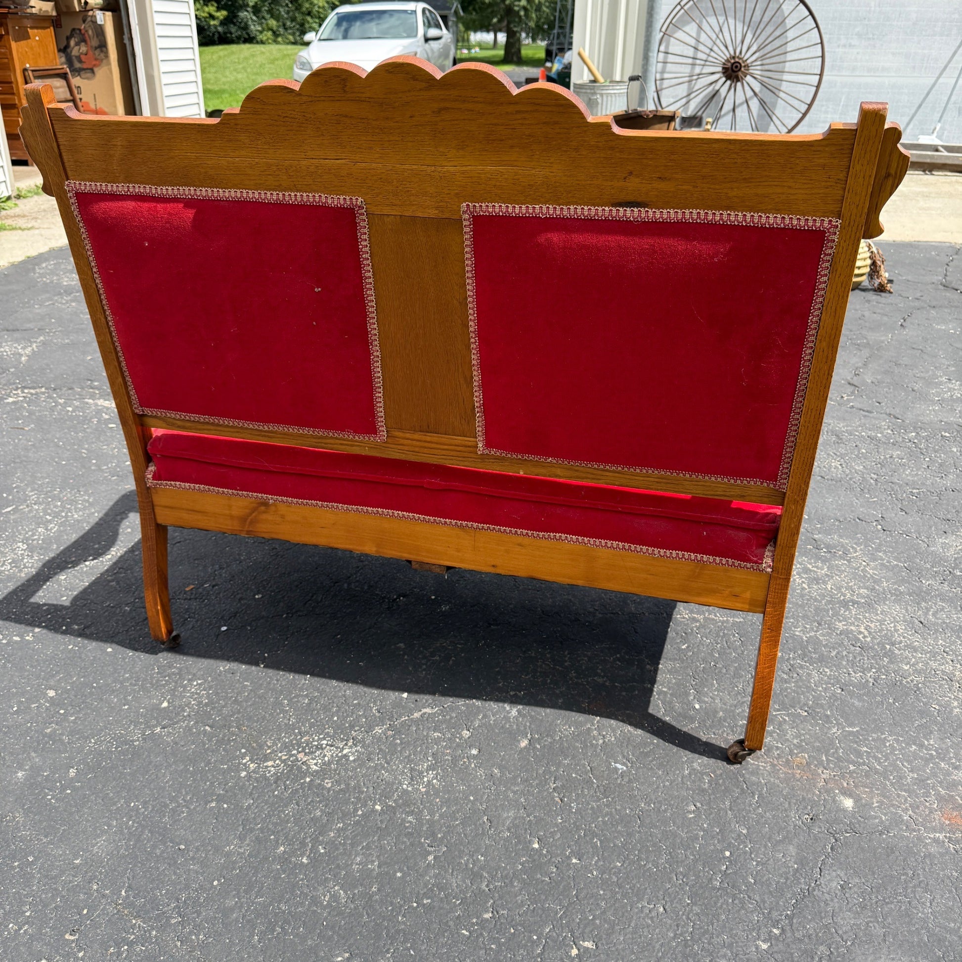 Antique Victorian Eastlake Red Settee Bench Chair