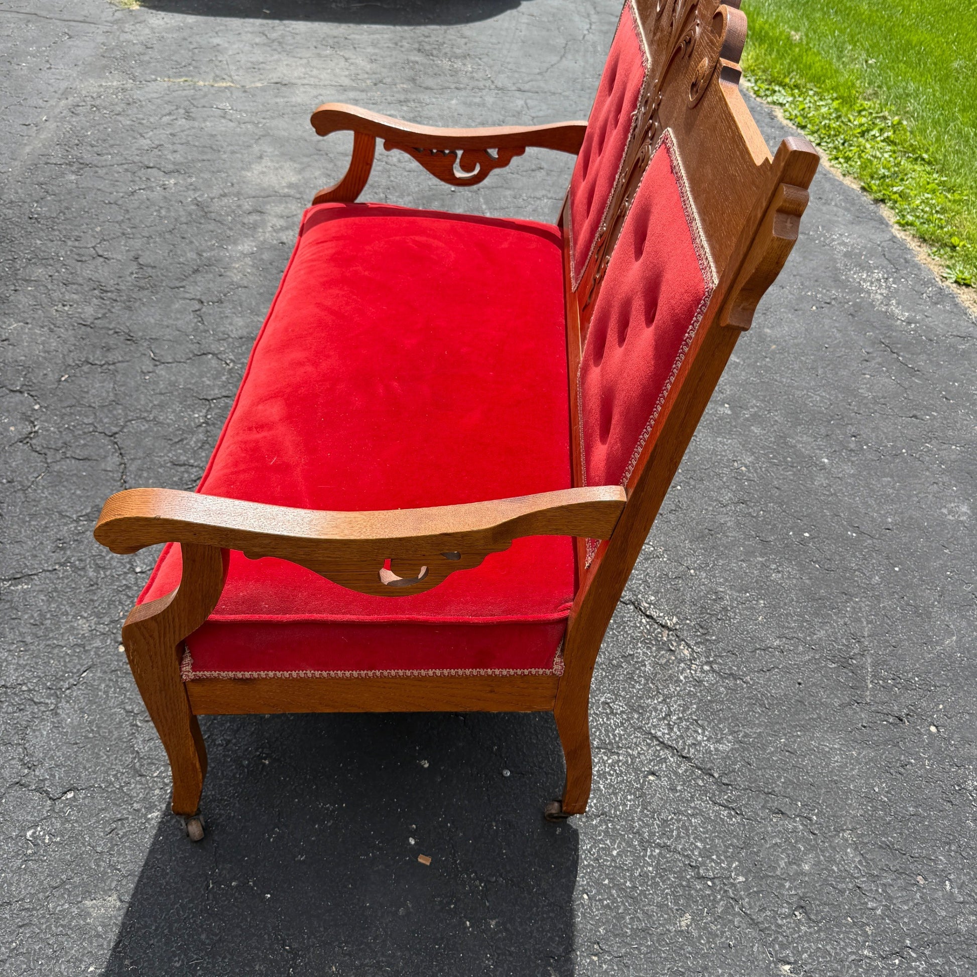 Antique Victorian Eastlake Red Settee Bench Chair