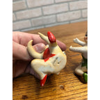 (2) Vintage Porcelain Red & Green Fairy Pixie Elf Angel Girl Candle Hugger Japan