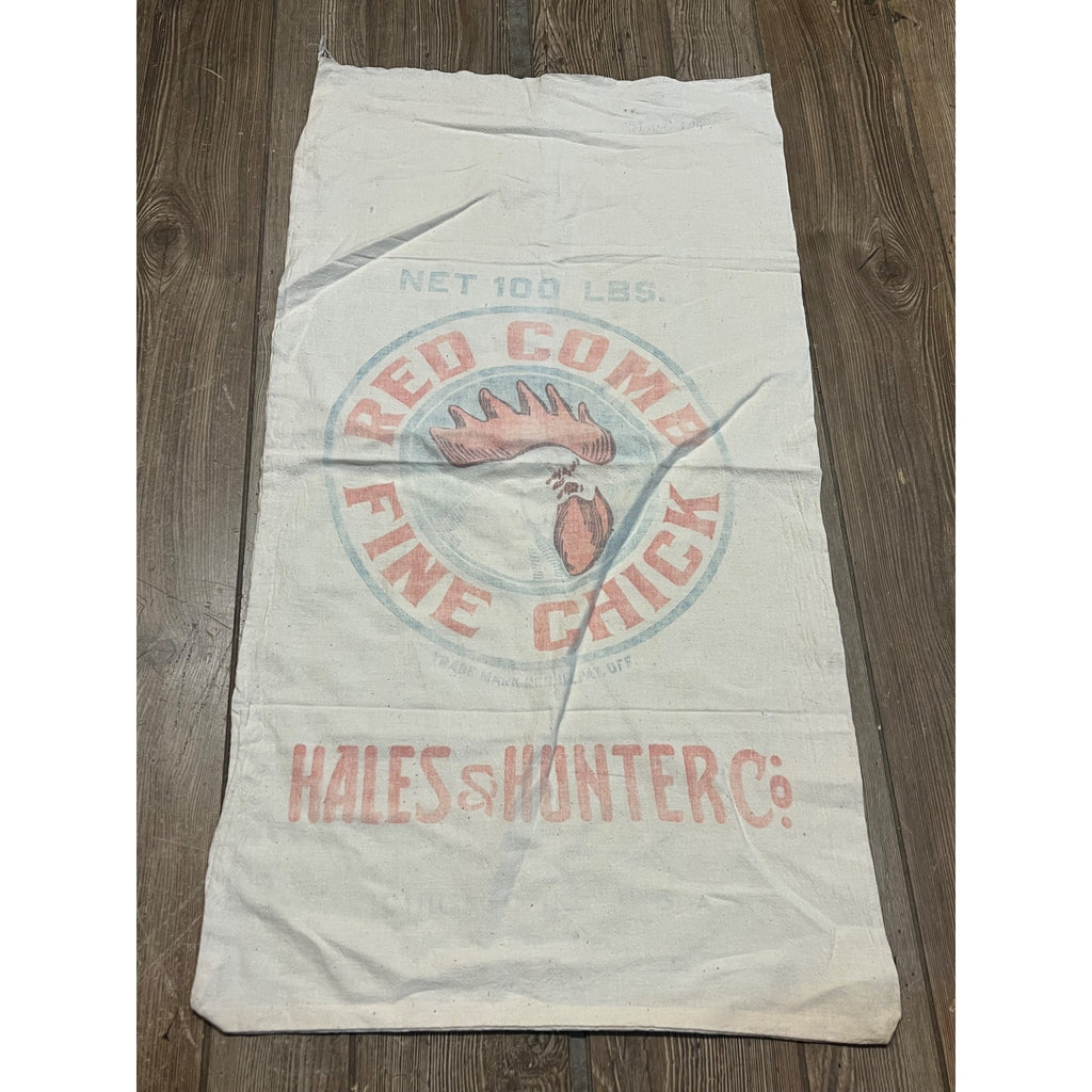 Vintage Red Comb Fine Chick Poultry Feed Bag Cloth Sack Farm Advertising